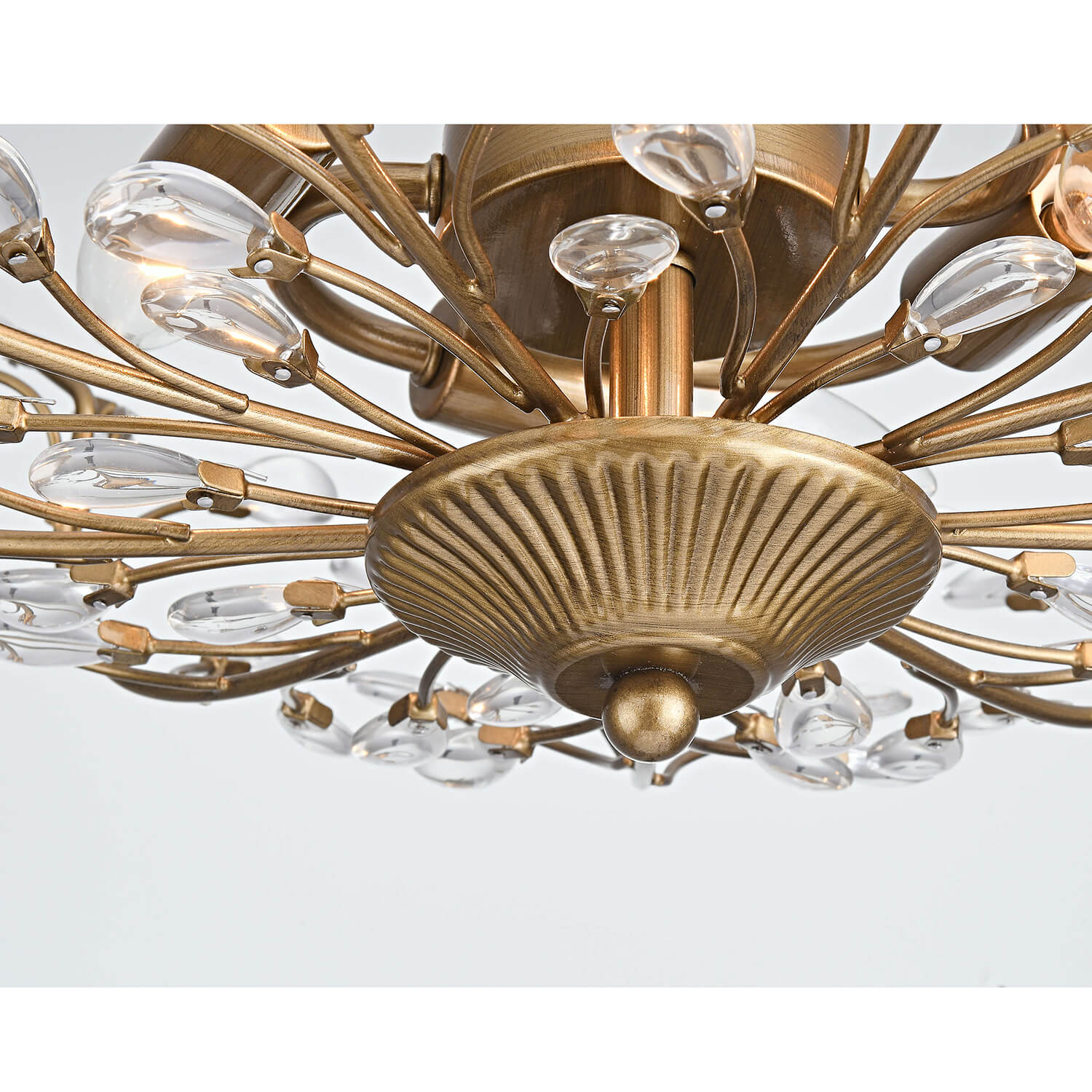 Flavia Brushed Brass 4-light Crystal Beaded 9-Branch Semi-Flush Mount LJ-1084-ZEB