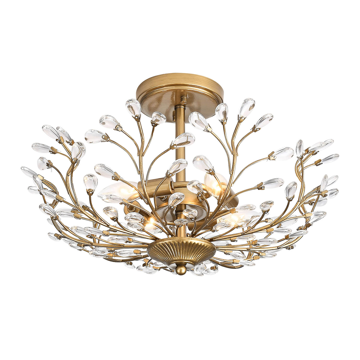 Flavia Brushed Brass 4-light Crystal Beaded 9-Branch Semi-Flush Mount LJ-1084-ZEB