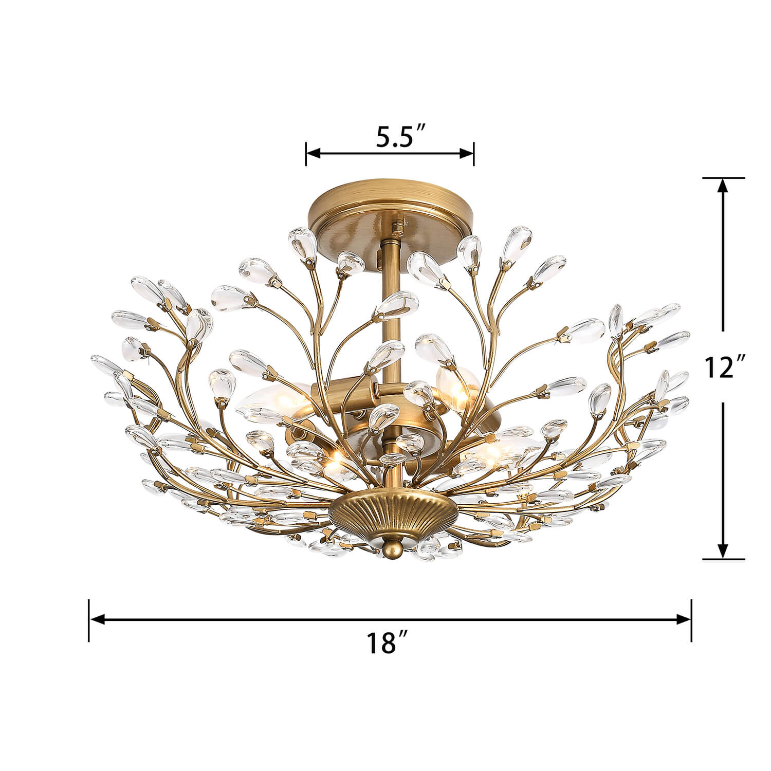 Flavia Brushed Brass 4-light Crystal Beaded 9-Branch Semi-Flush Mount LJ-1084-ZEB