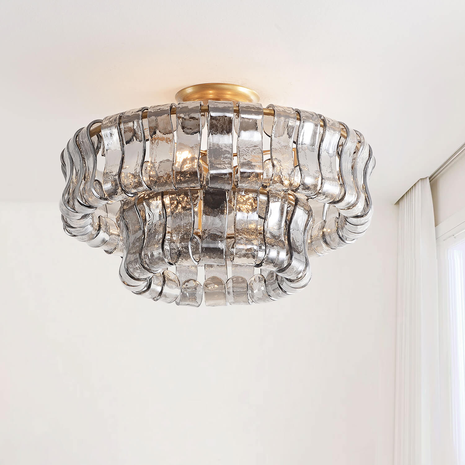 Jamie 6-Light 18" 2-Tier Brushed Brass Round Flush Mount-Smoke Gray Glass LJ-1131-XMQZ