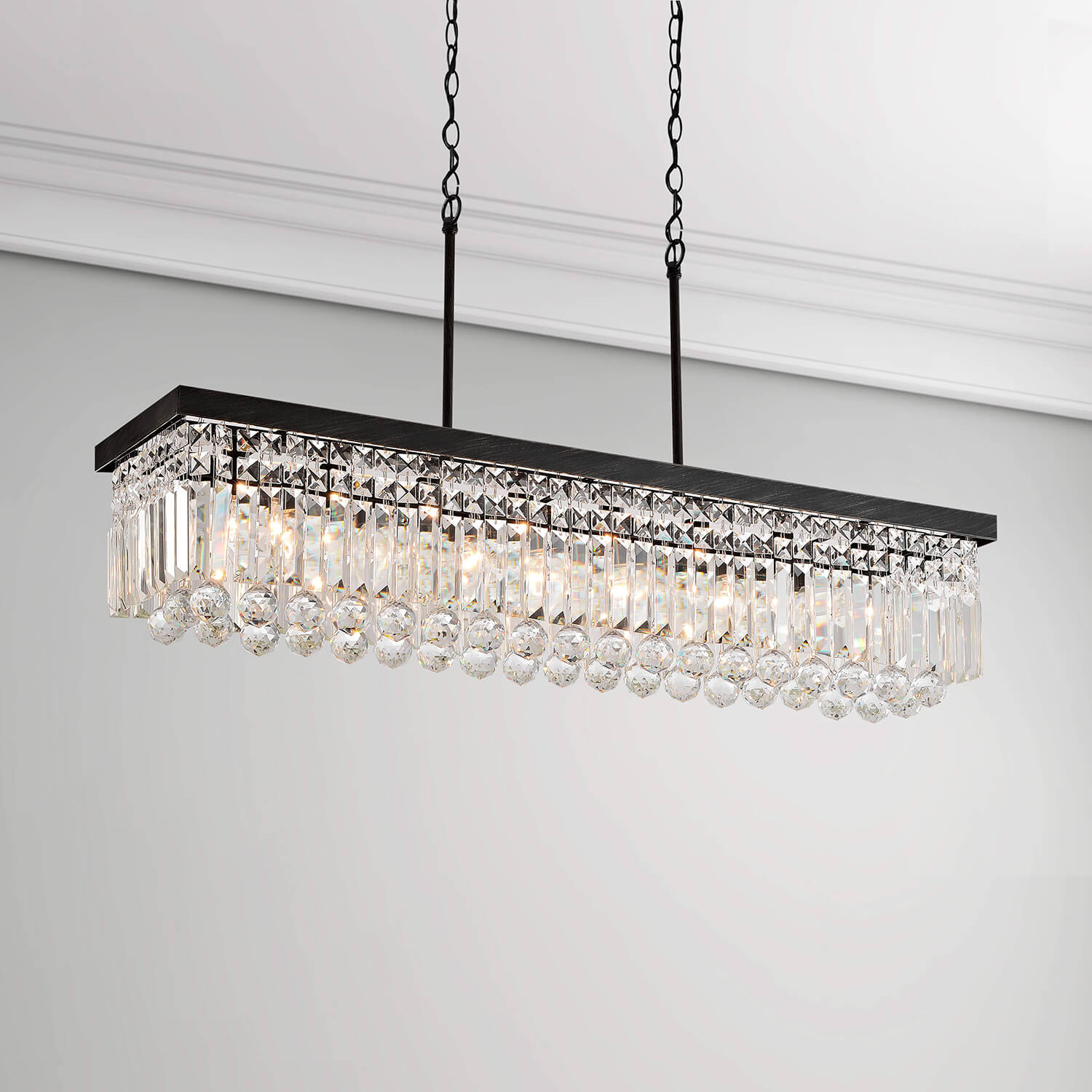 Gisela 8-light Antique Black Rectangle Crystal Chandelier LJ-1321-EBC