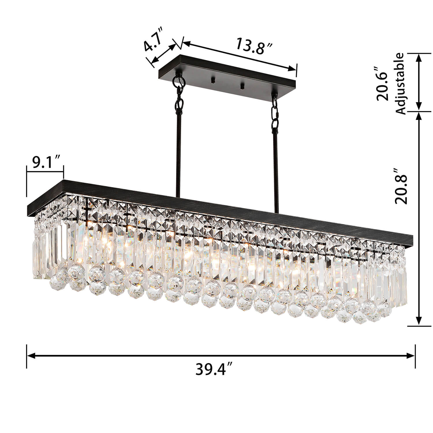 Gisela 8-light Antique Black Rectangle Crystal Chandelier LJ-1321-EBC