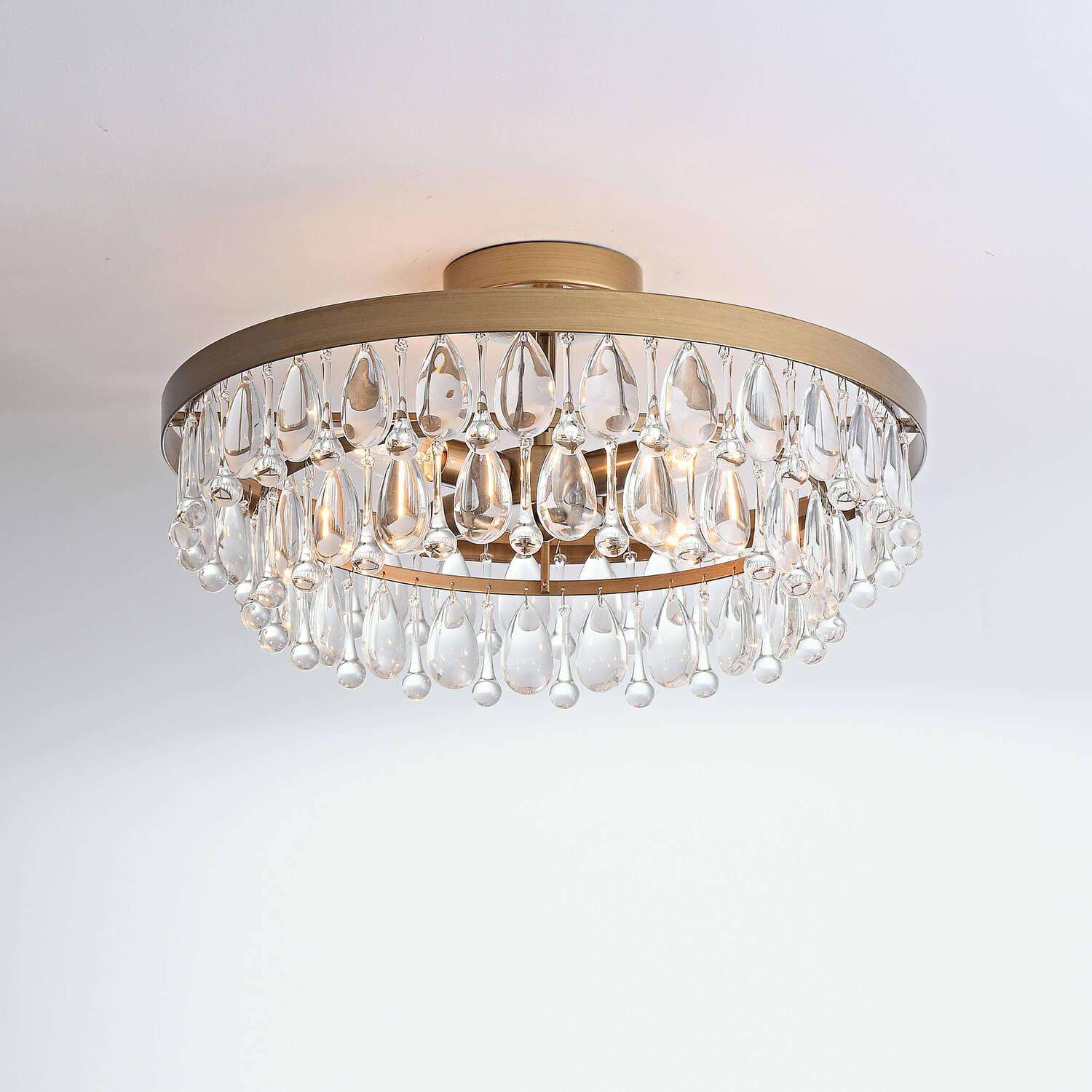 Viviana Brushed Brass 4-light Crystal Teardrop Round Flush Mount LJ-1324-FCG