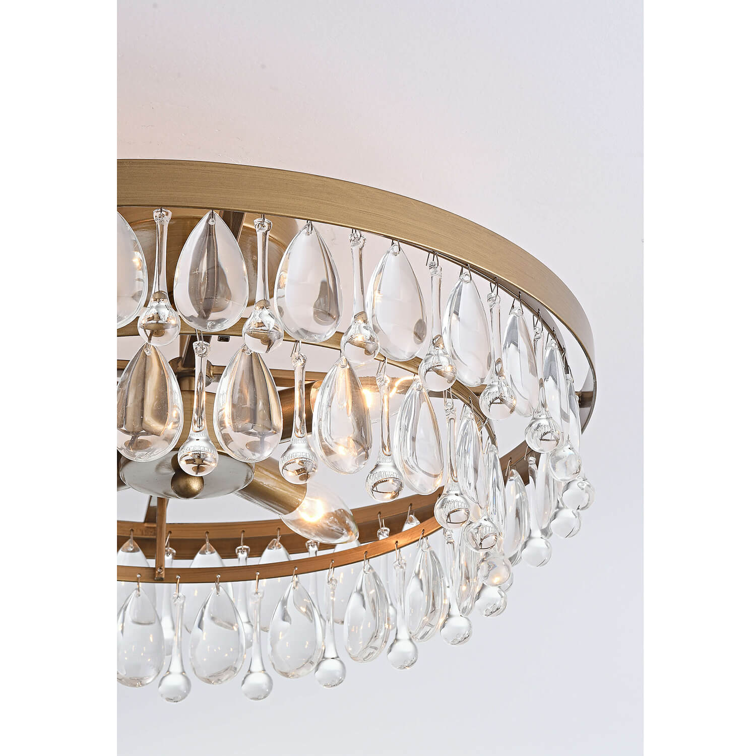 Viviana Brushed Brass 4-light Crystal Teardrop Round Flush Mount LJ-1324-FCG