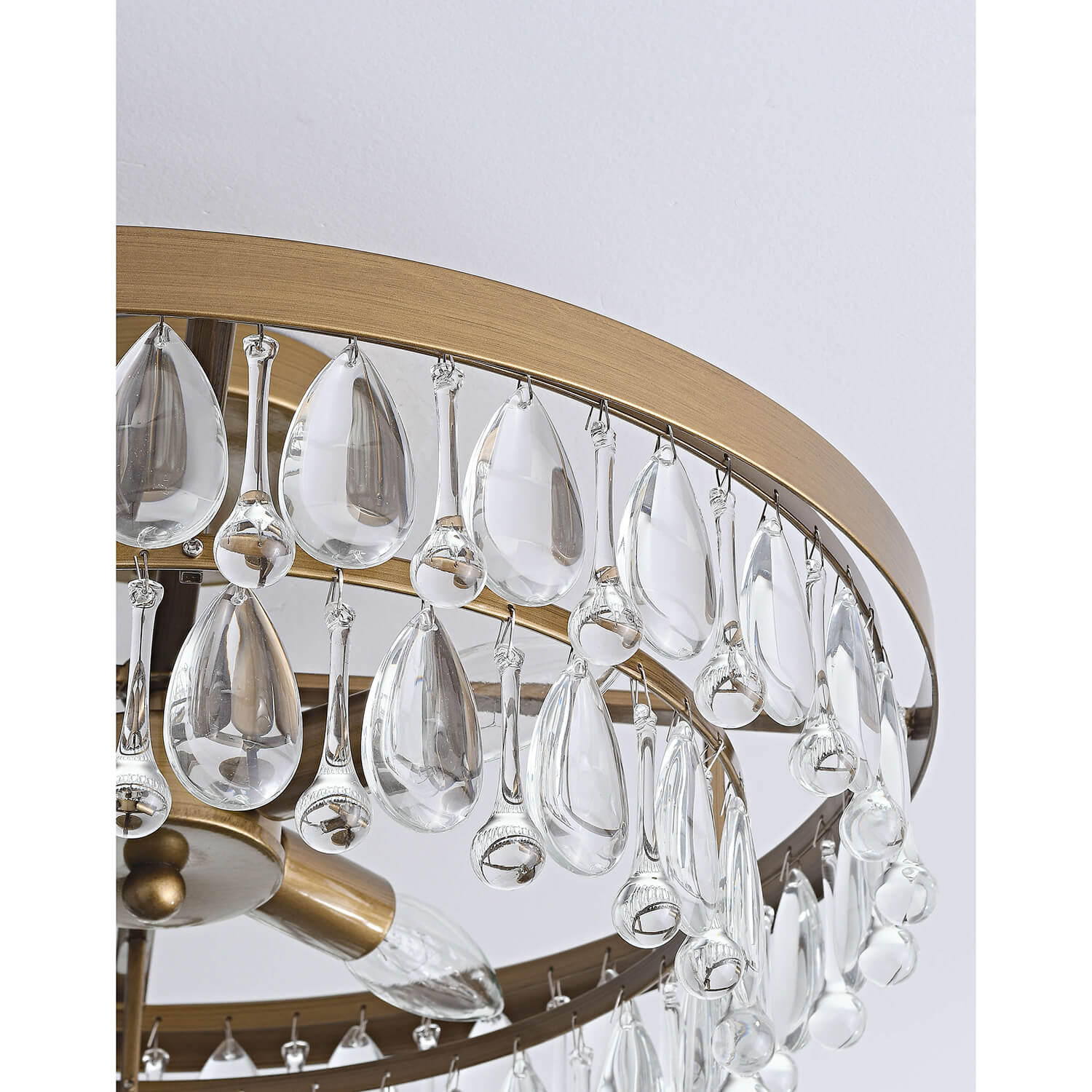 Viviana Brushed Brass 4-light Crystal Teardrop Round Flush Mount LJ-1324-FCG