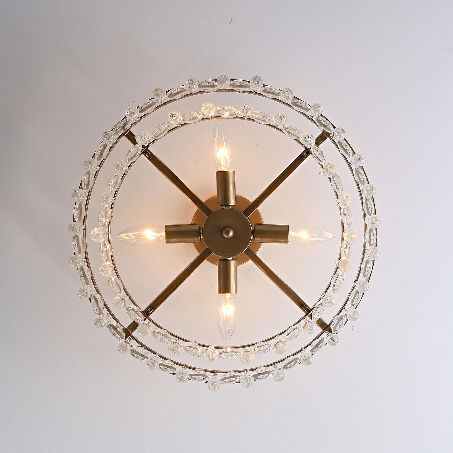 Viviana Brushed Brass 4-light Crystal Teardrop Round Flush Mount LJ-1324-FCG