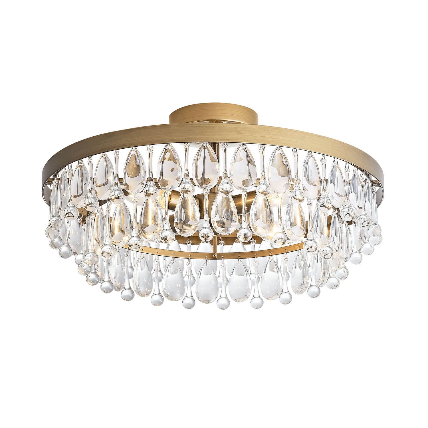 Viviana Brushed Brass 4-light Crystal Teardrop Round Flush Mount LJ-1324-FCG