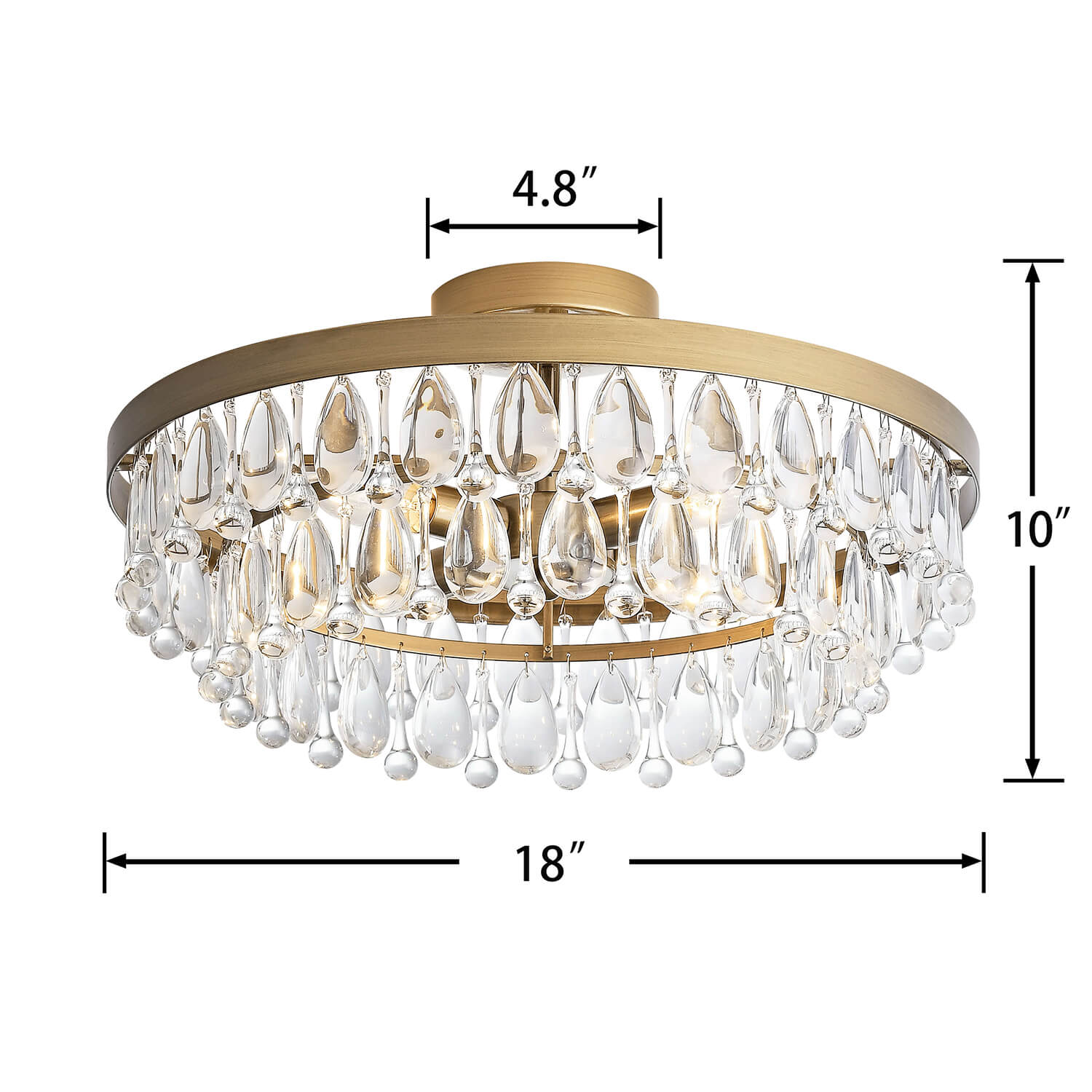 Viviana Brushed Brass 4-light Crystal Teardrop Round Flush Mount LJ-1324-FCG