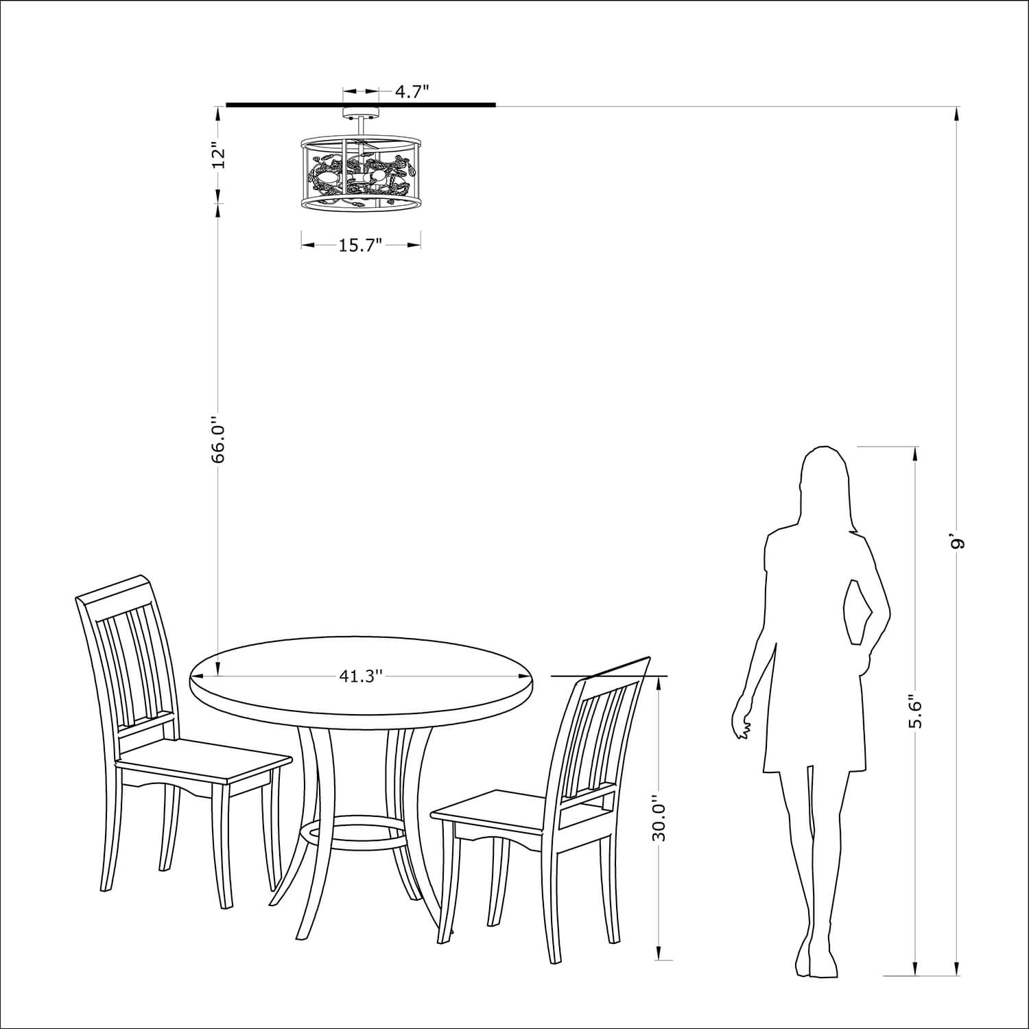 Justina 4-Light Crystal Leaves Drum Semi-Flush Mount LJ-1386-YYL