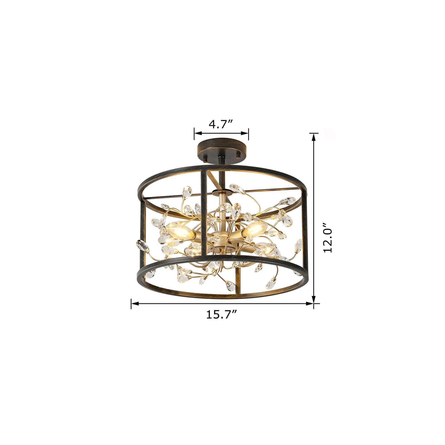 Justina 4-Light Crystal Leaves Drum Semi-Flush Mount LJ-1386-YYL