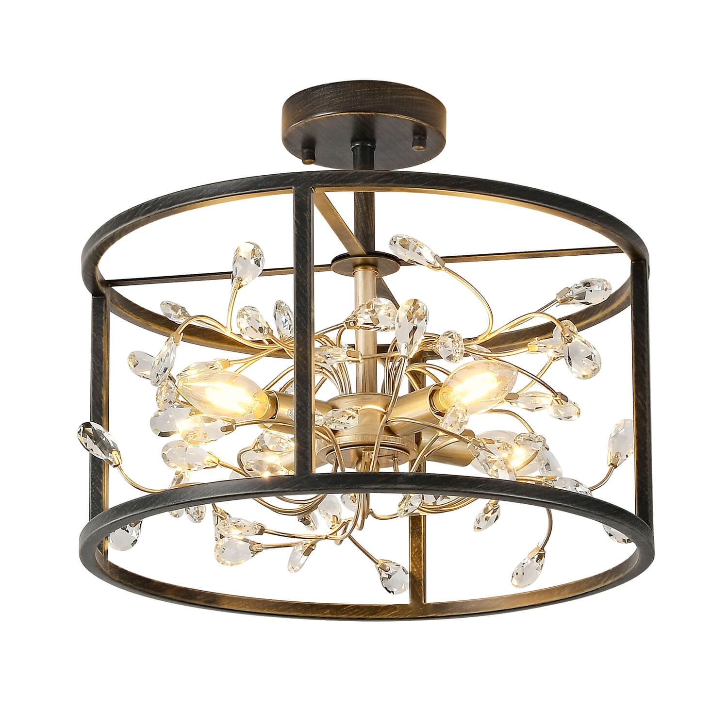 Justina 4-Light Crystal Leaves Drum Semi-Flush Mount LJ-1386-YYL