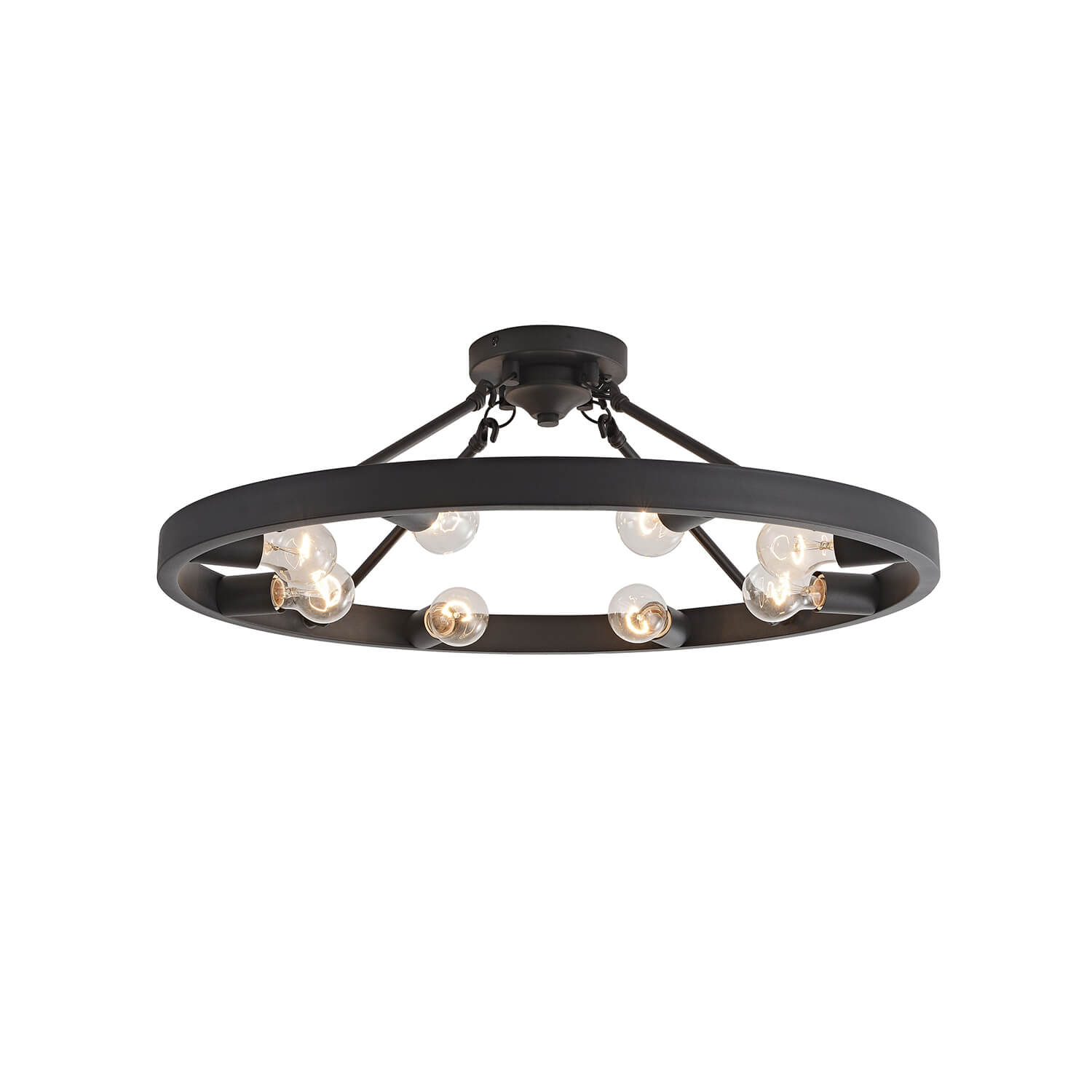 Abigail 28.5 inch wagon wheel black 8-light rustic semi-flush mount
