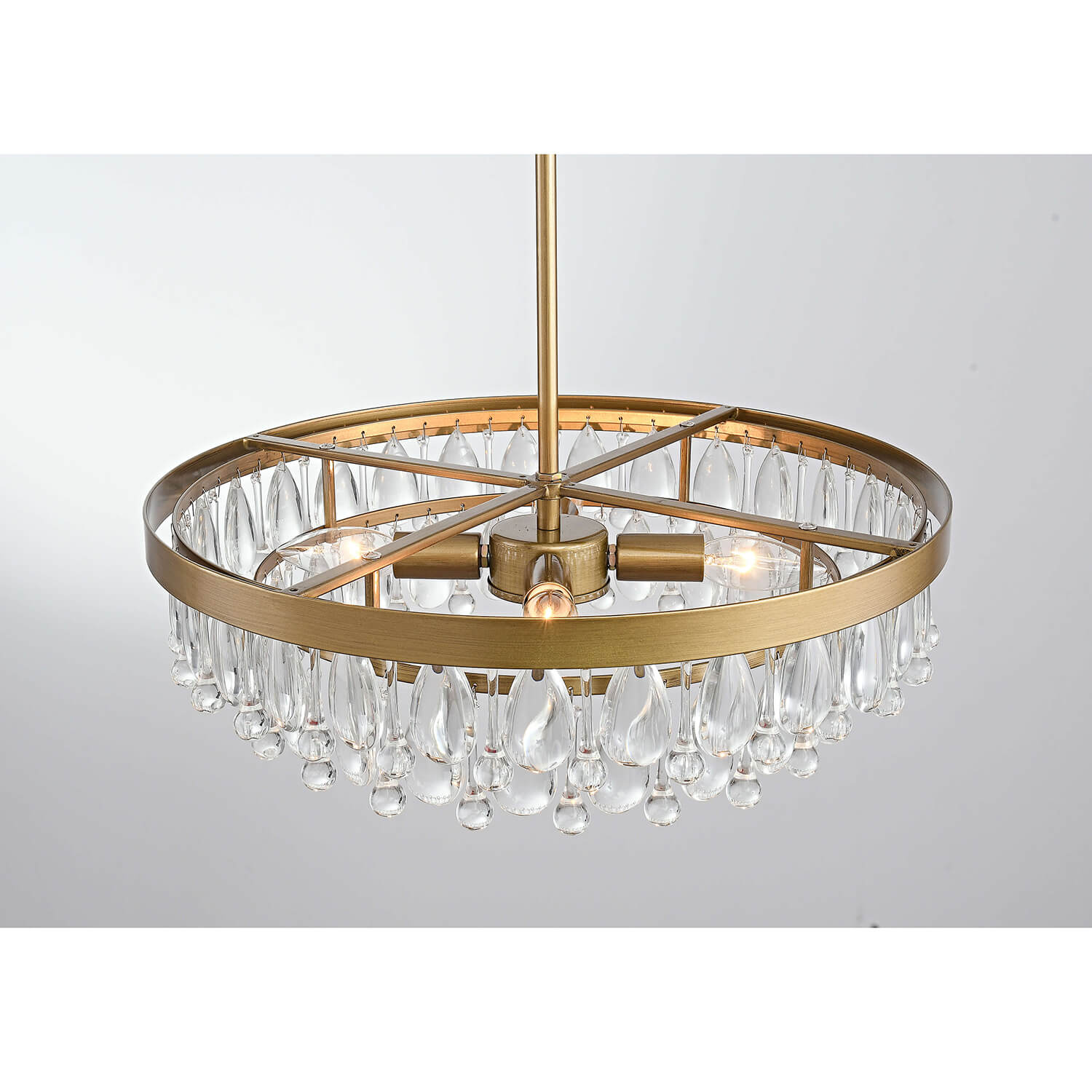 Viviana Brushed Brass 4-light Crystal Teardrop Round Chandelier LJ-1882-TUK