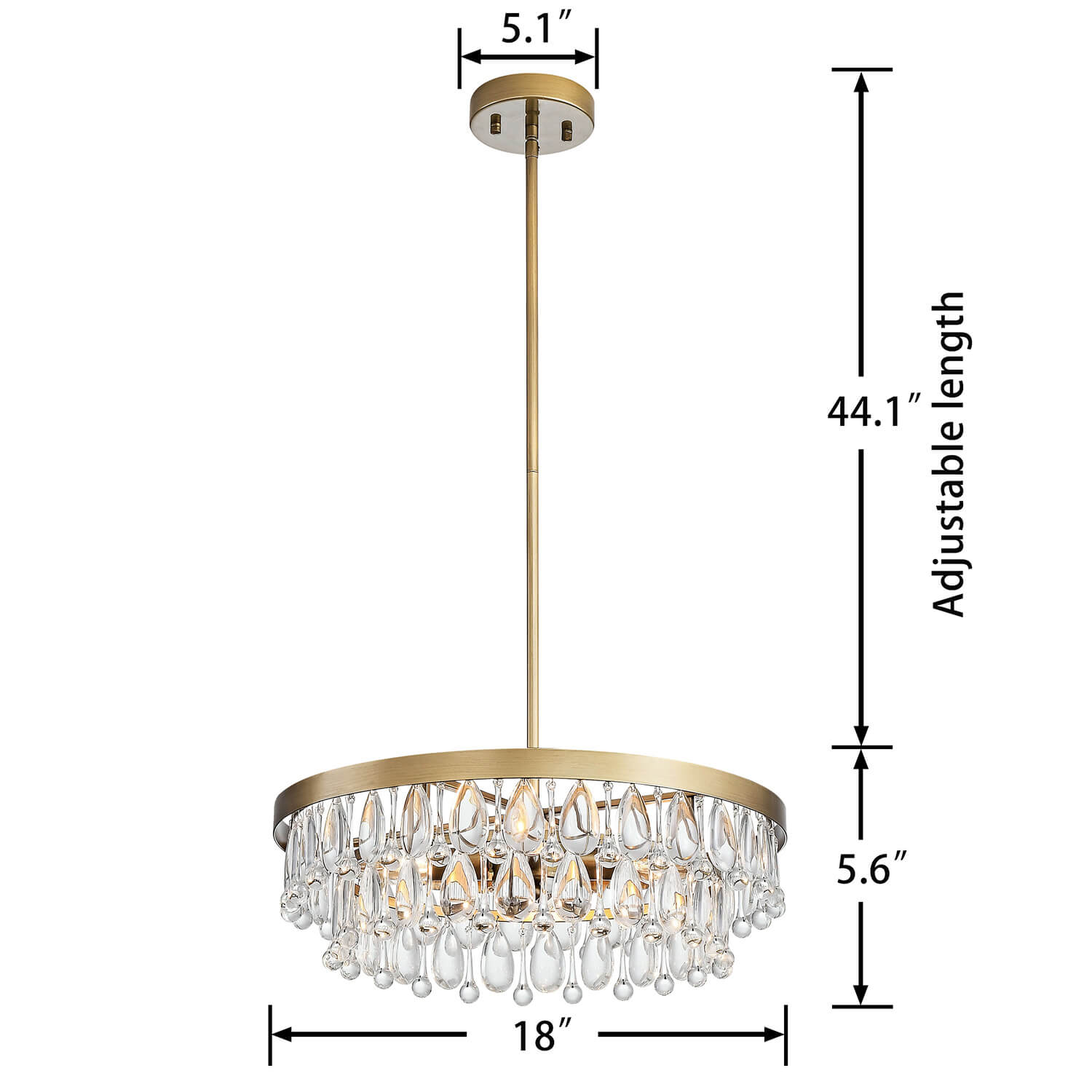 Viviana Brushed Brass 4-light Crystal Teardrop Round Chandelier LJ-1882-TUK