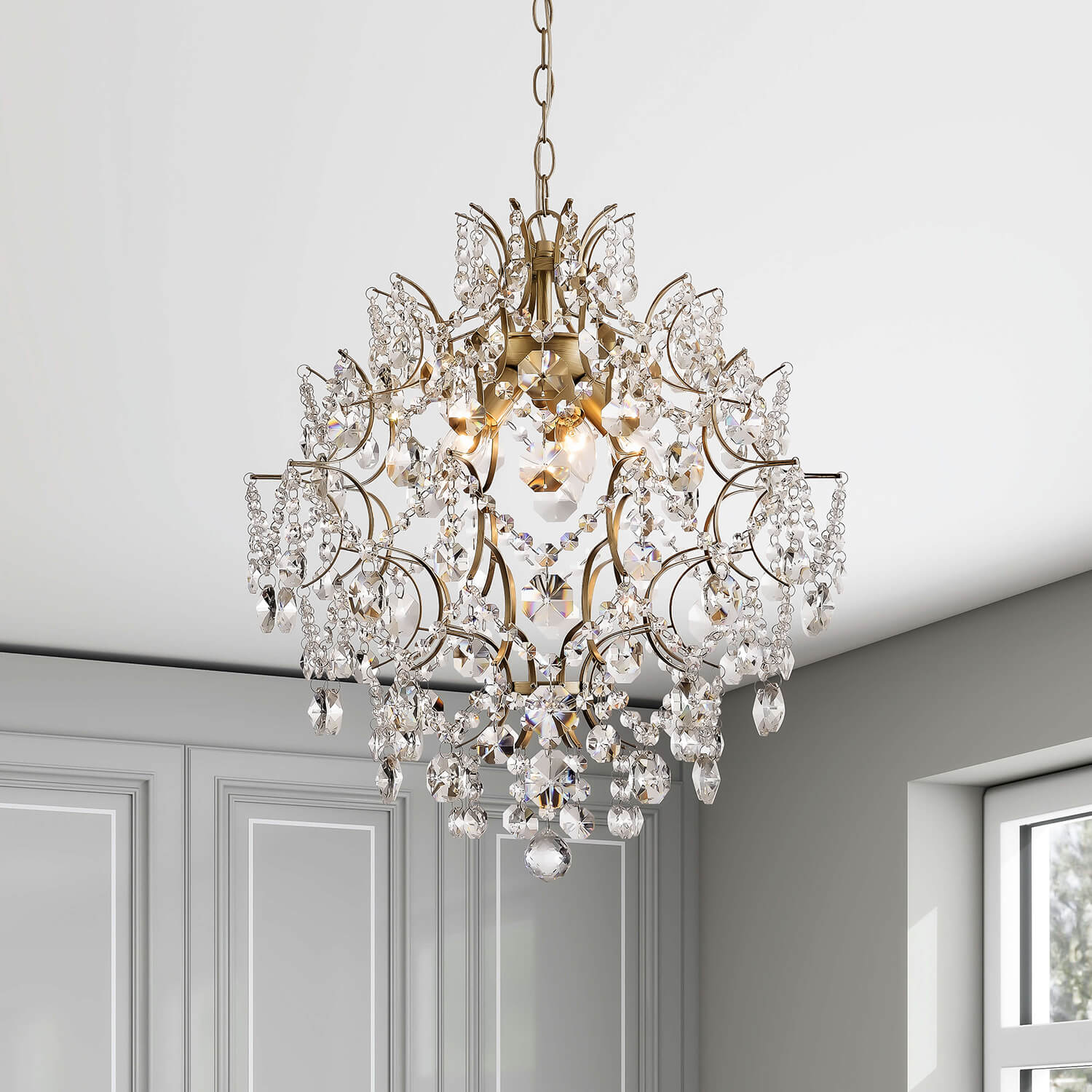 Dalia Brushed Silver-ish Champagne 5-Light Larger Crystal Chandelier LJ-2045-KZV