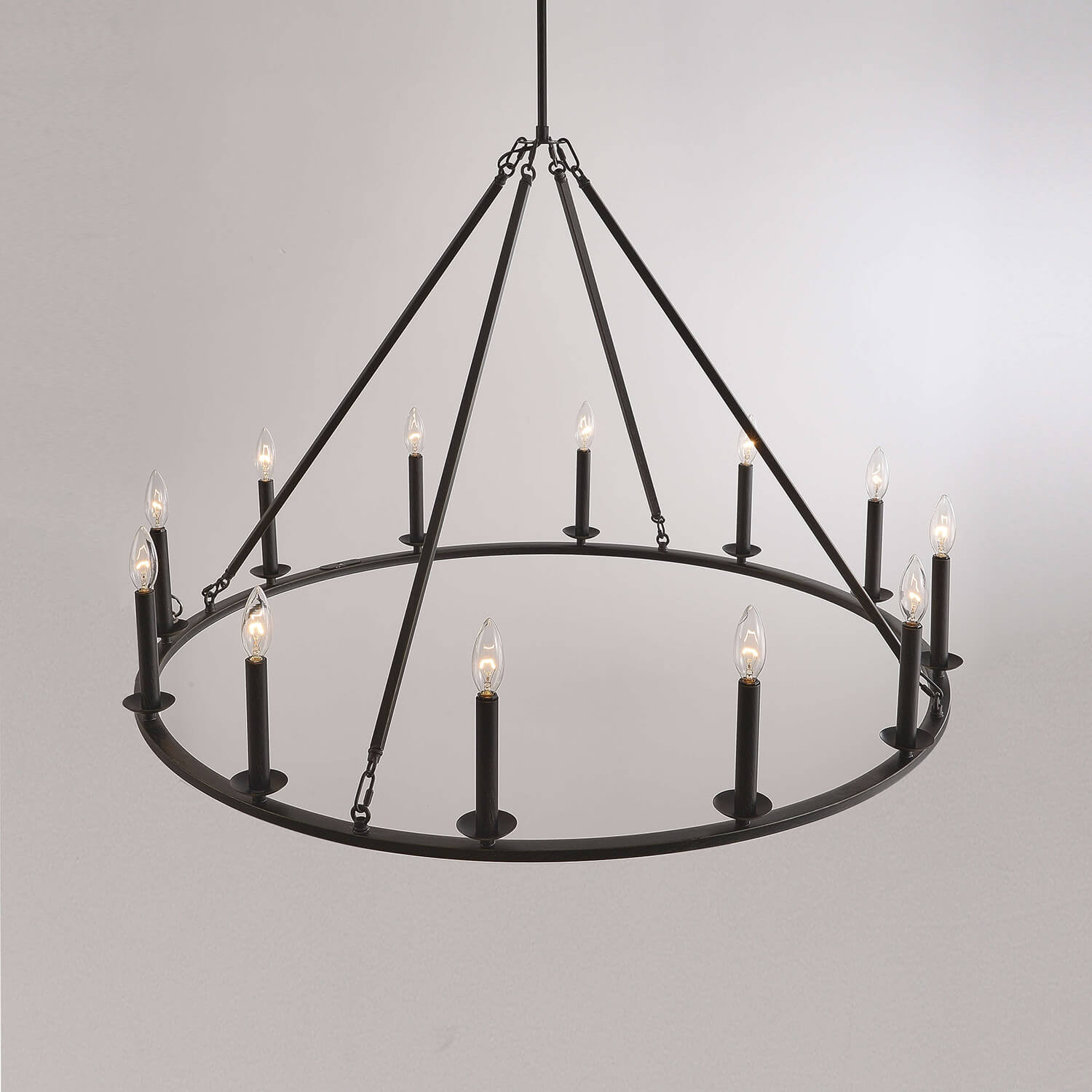 Eva 12-Light Antique Black Finish Metal Wagon Wheel Round Chandelier LJ-2347-WST