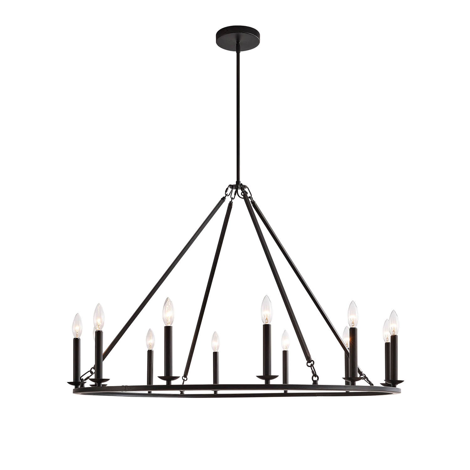 Eva 12-Light Antique Black Finish Metal Wagon Wheel Round Chandelier LJ-2347-WST