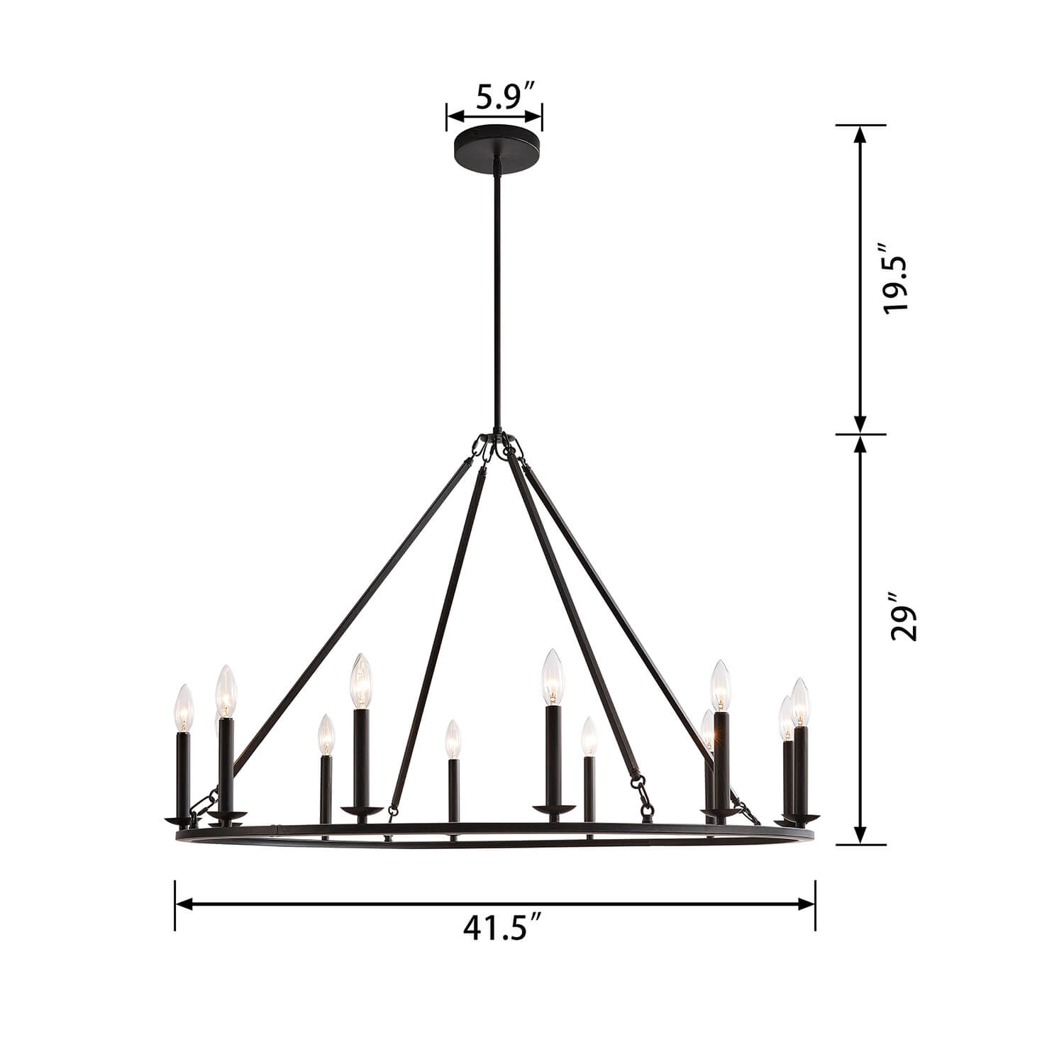 Eva 12-Light Antique Black Finish Metal Wagon Wheel Round Chandelier LJ-2347-WST