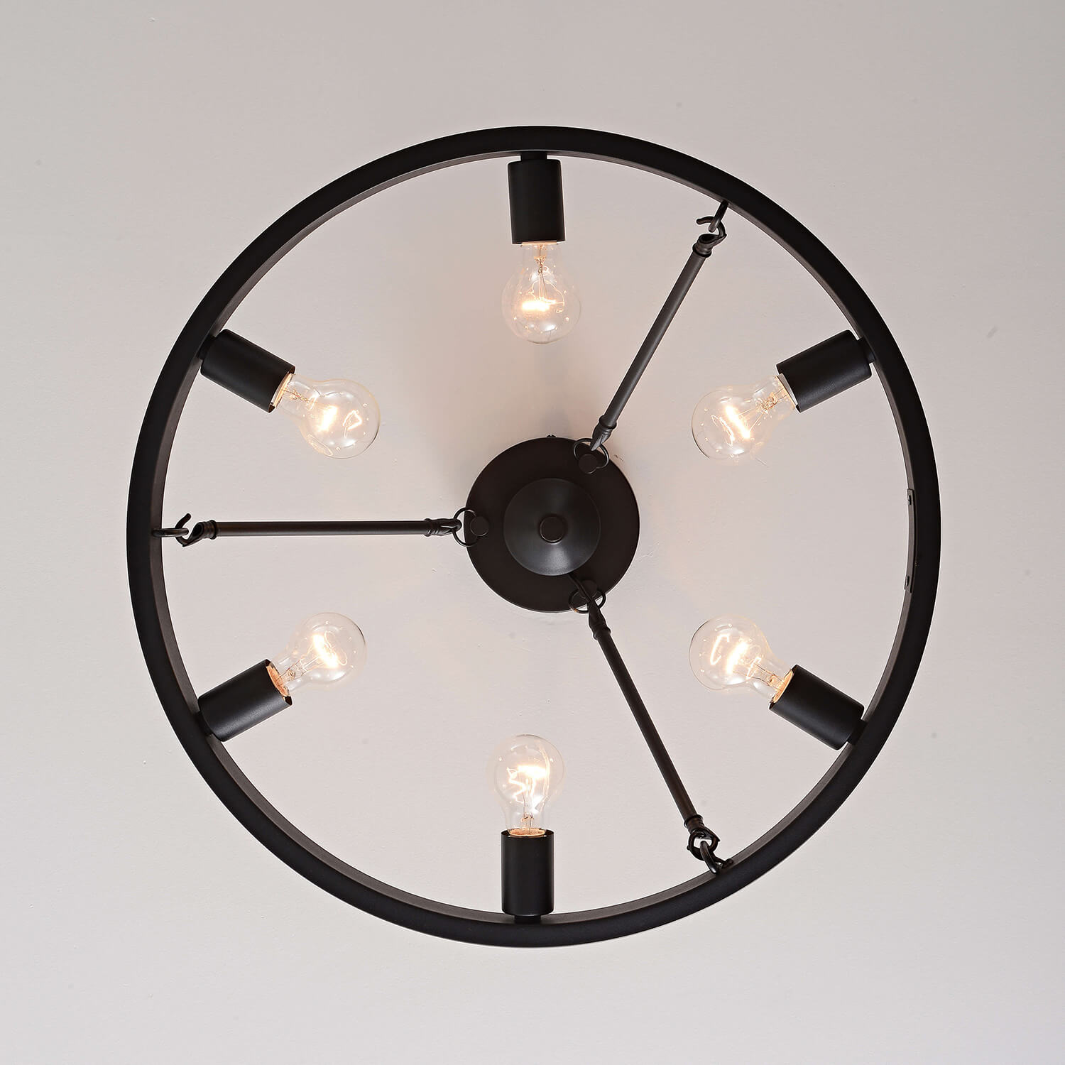 Abigail Wagon Wheel Black 6-light Metal Round Rustic Semi-Flush Mount LJ-2379-NKZ