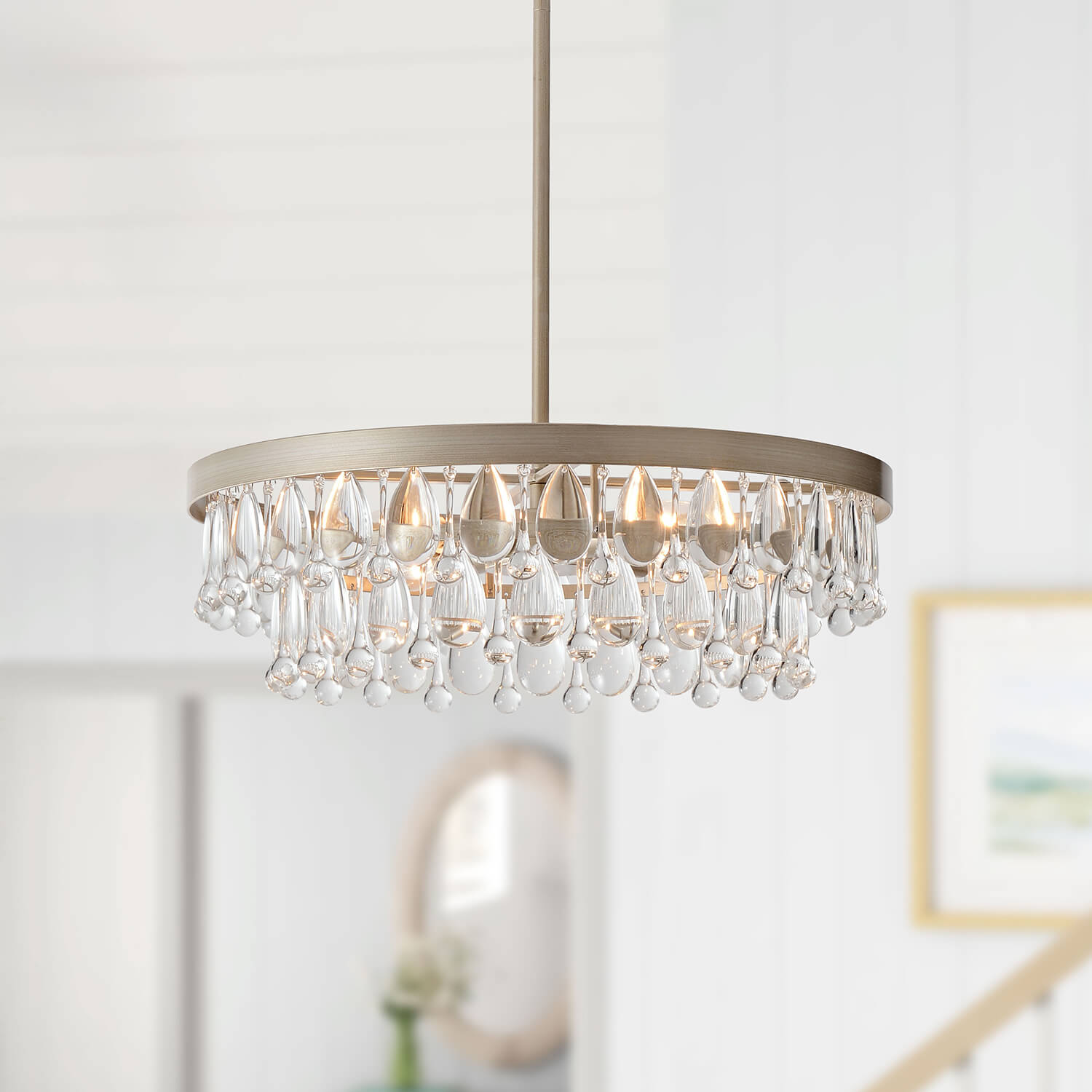 Viviana 4-light Crystal Teardrop Round Chandelier - Brushed Champagne Silver LJ-3631-YMSC
