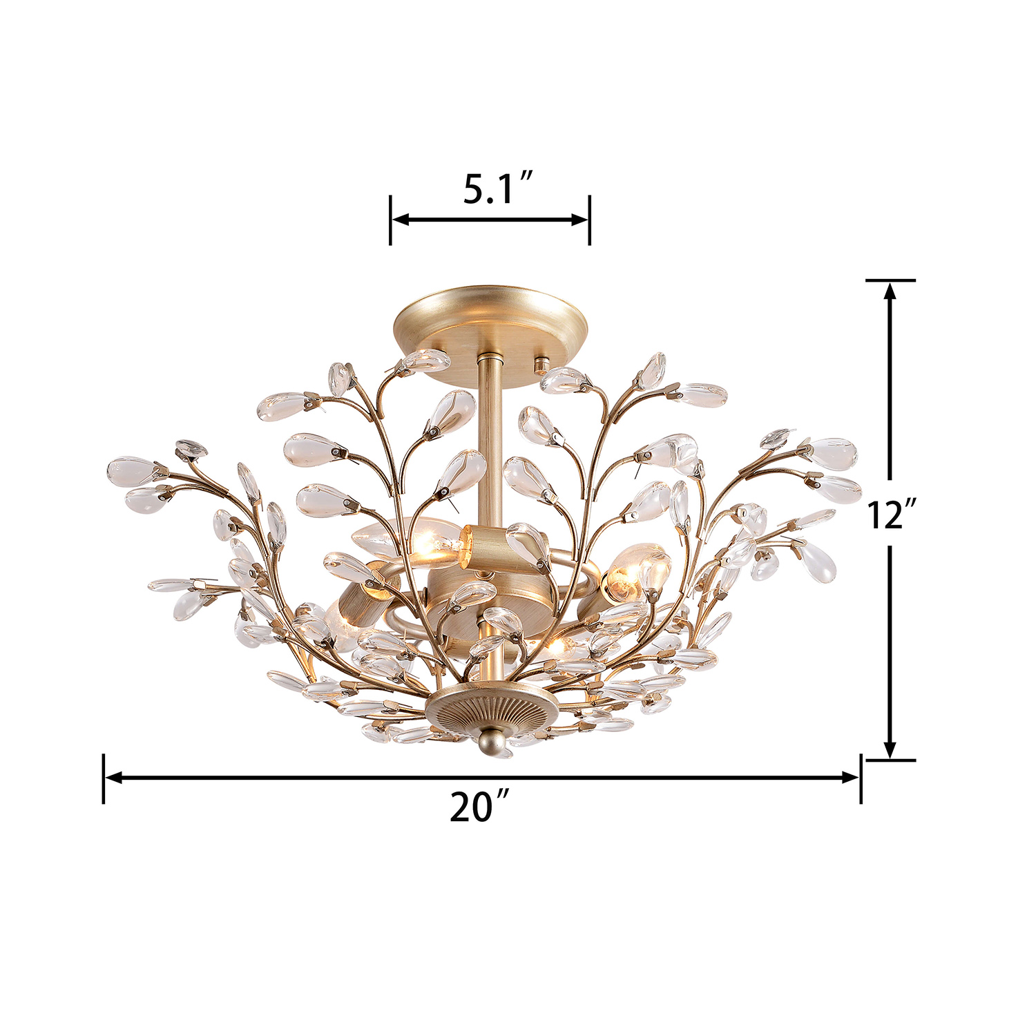 Flavia 4-light Crystal Bud 8-Branch Semi-Flush Mount LJ-3830-SHG