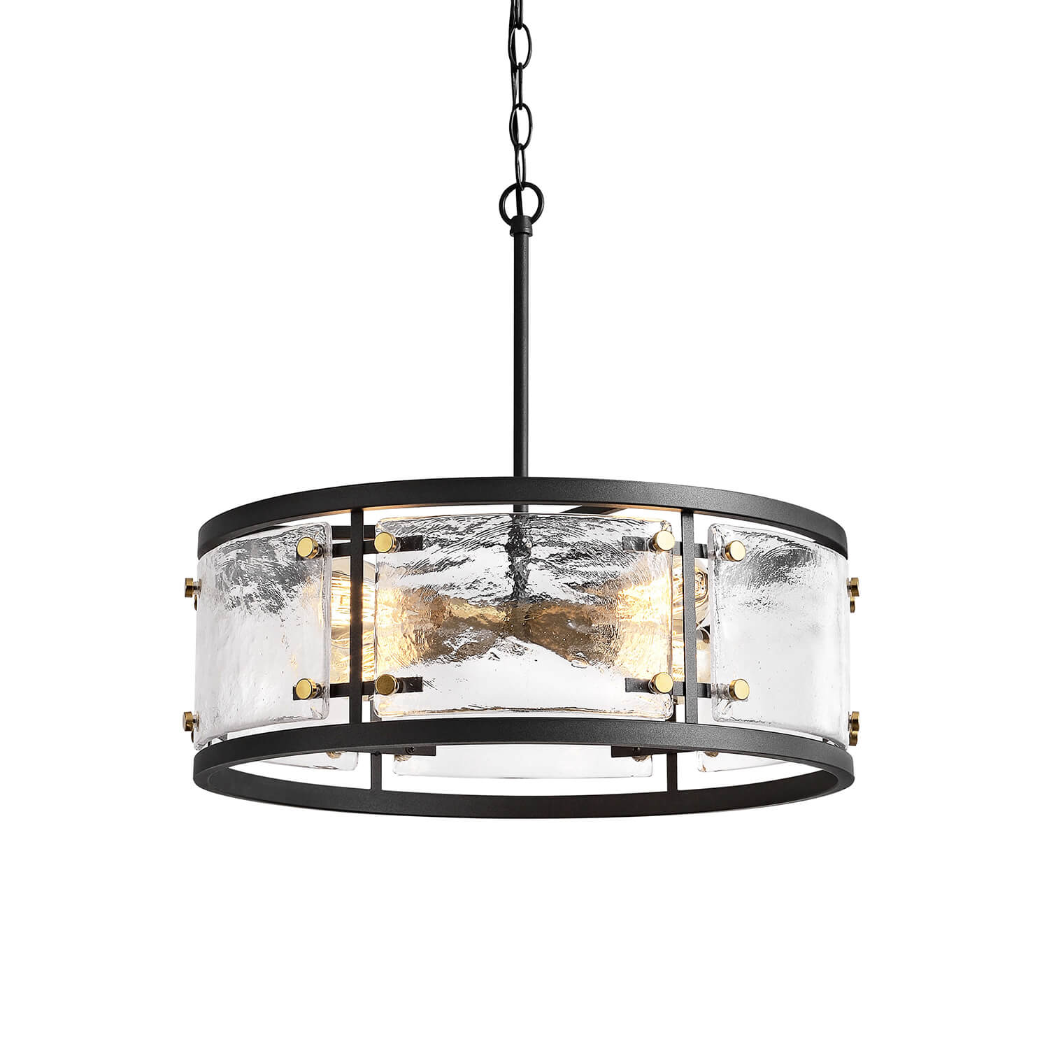 Blanca Black 5-light Water Textured Glass Drum Pendant Chandelier LJ-3835-TBB