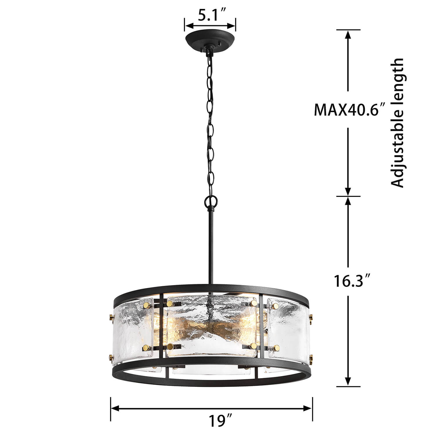 Blanca Black 5-light Water Textured Glass Drum Pendant Chandelier LJ-3835-TBB