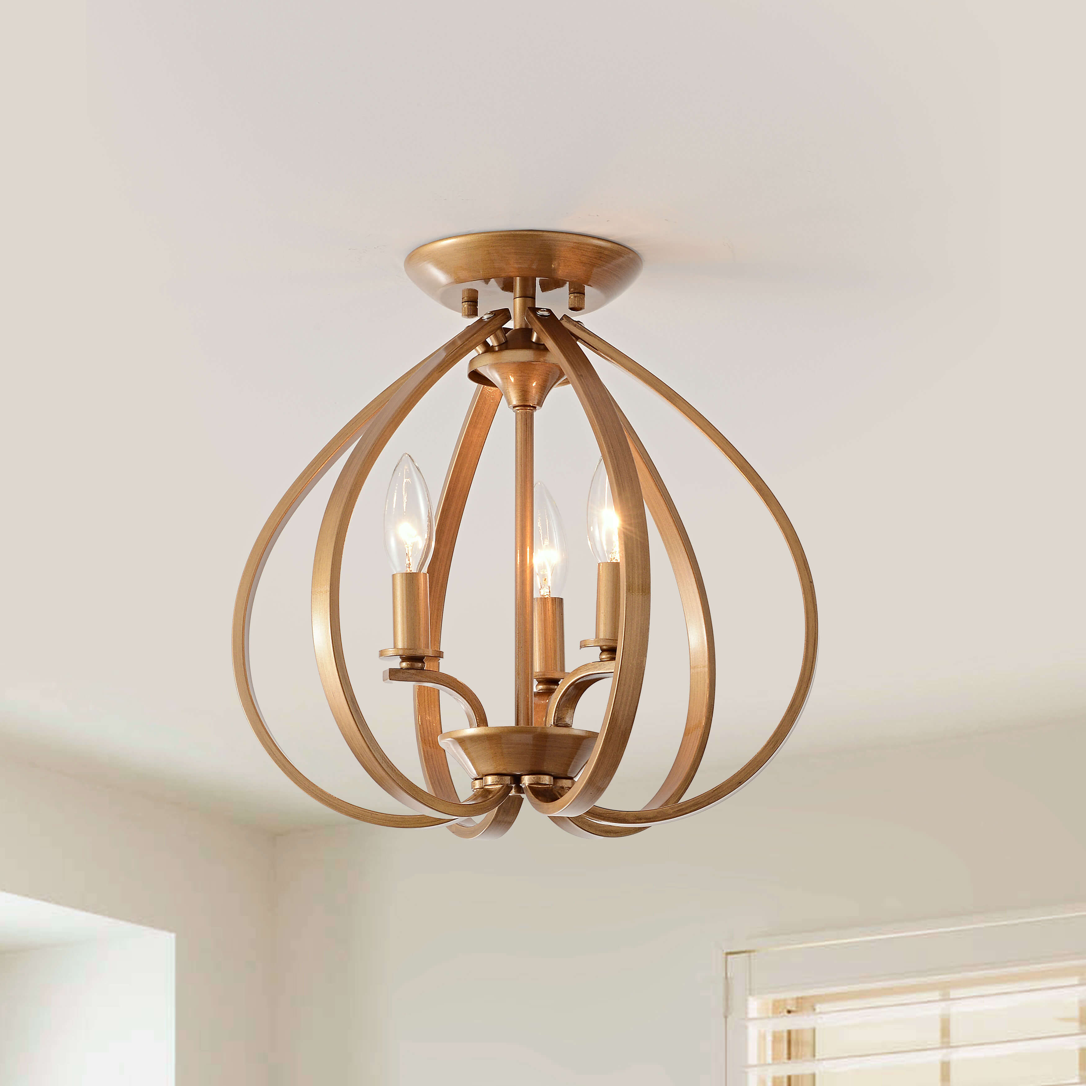 Mabel 3-light Contemporary Flush Mount Chandelier - Brushed Brass LJ-4063-JDTG Mabel 3-light Contemporary Flush Mount Chandelier - Brushed Brass LJ-4063-JDTG