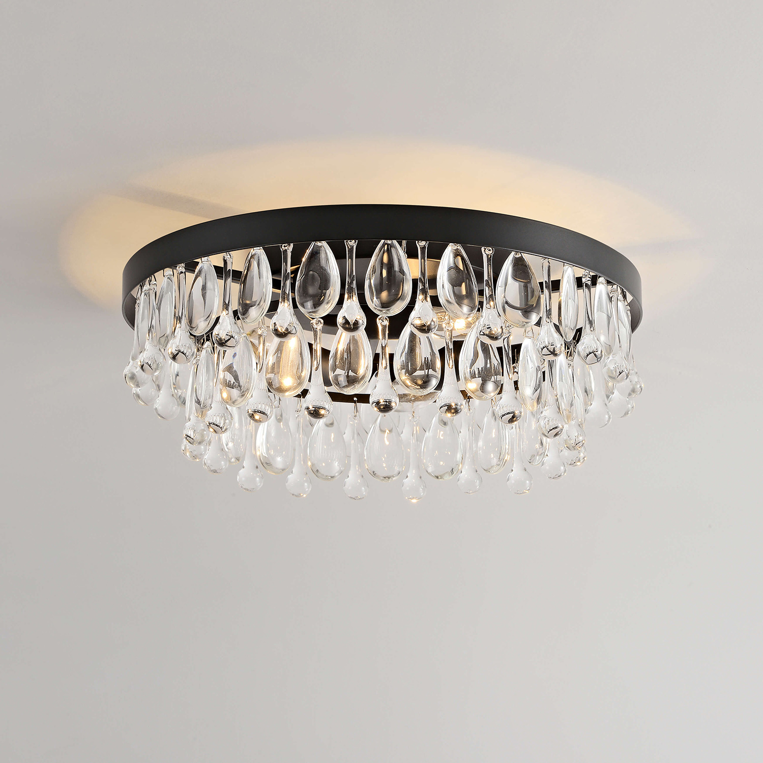 Viviana Black 3-light Flush Mount with Crystal Glass Teardrops LJ-4269-KTS