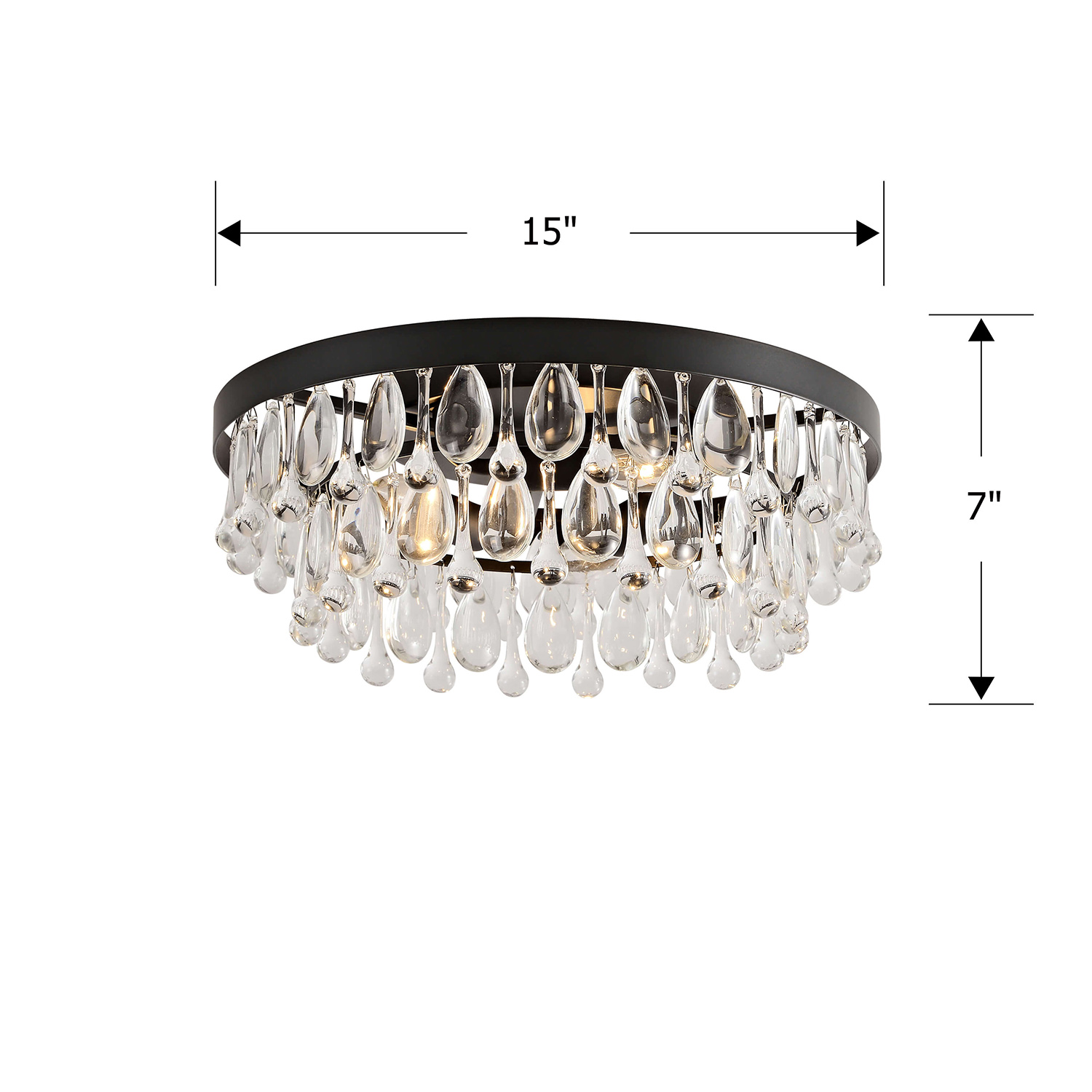 Viviana Black 3-light Flush Mount with Crystal Glass Teardrops LJ-4269-KTS