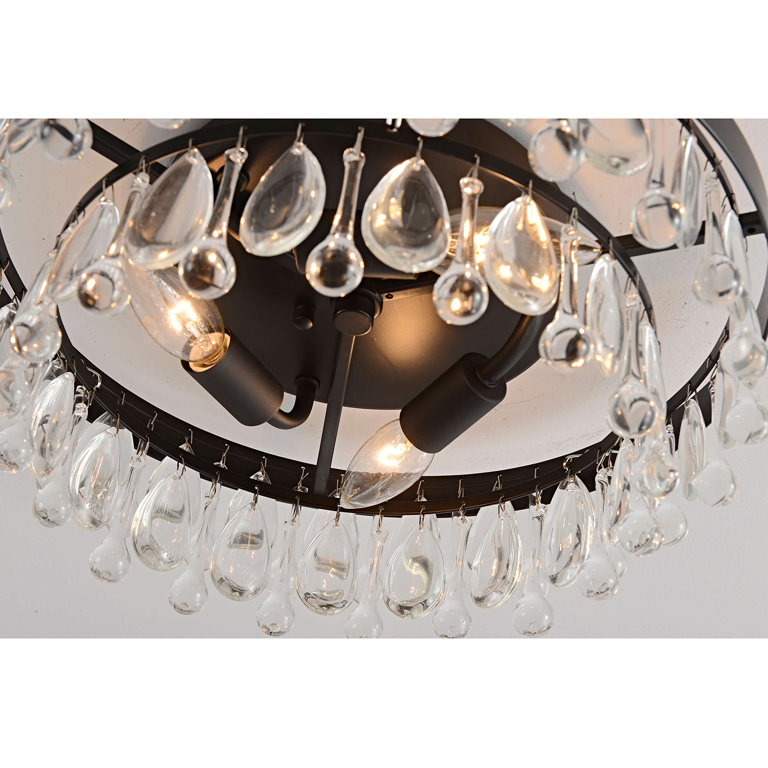 Viviana Black 3-light Flush Mount with Crystal Glass Teardrops LJ-4269-KTS