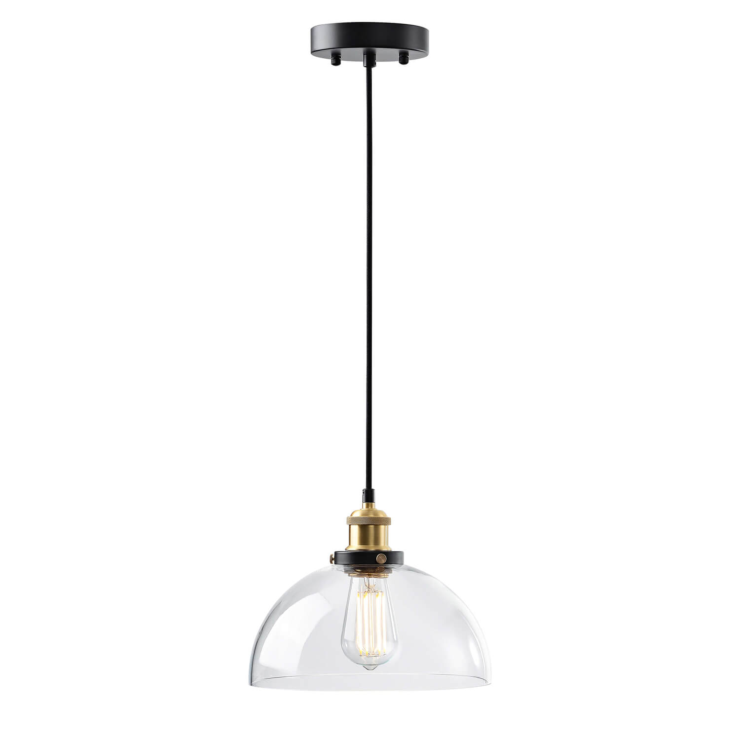 Alda 1 Light Antique Gold and Black Clear Glass Bowl Shade Pendant LJ-4818-TNV