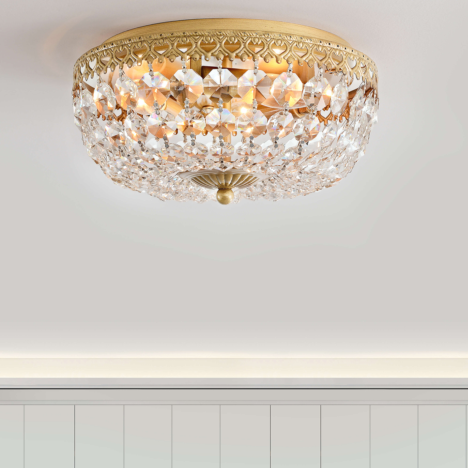 Jessica Brushed Brass 3-Light Crystal Basket Flush Mount LJ-4570-YTV