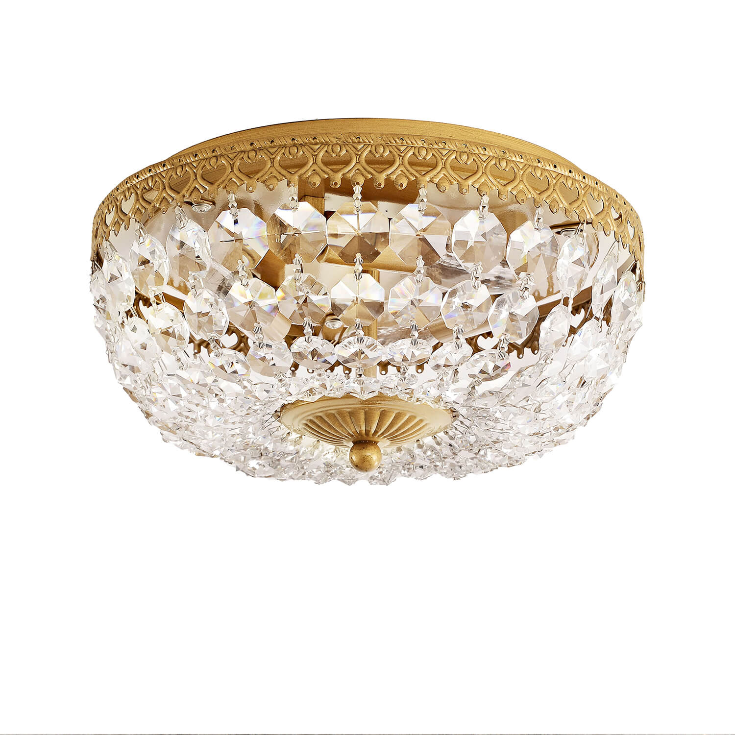 Jessica Brushed Brass 3-Light Crystal Basket Flush Mount LJ-4570-YTV