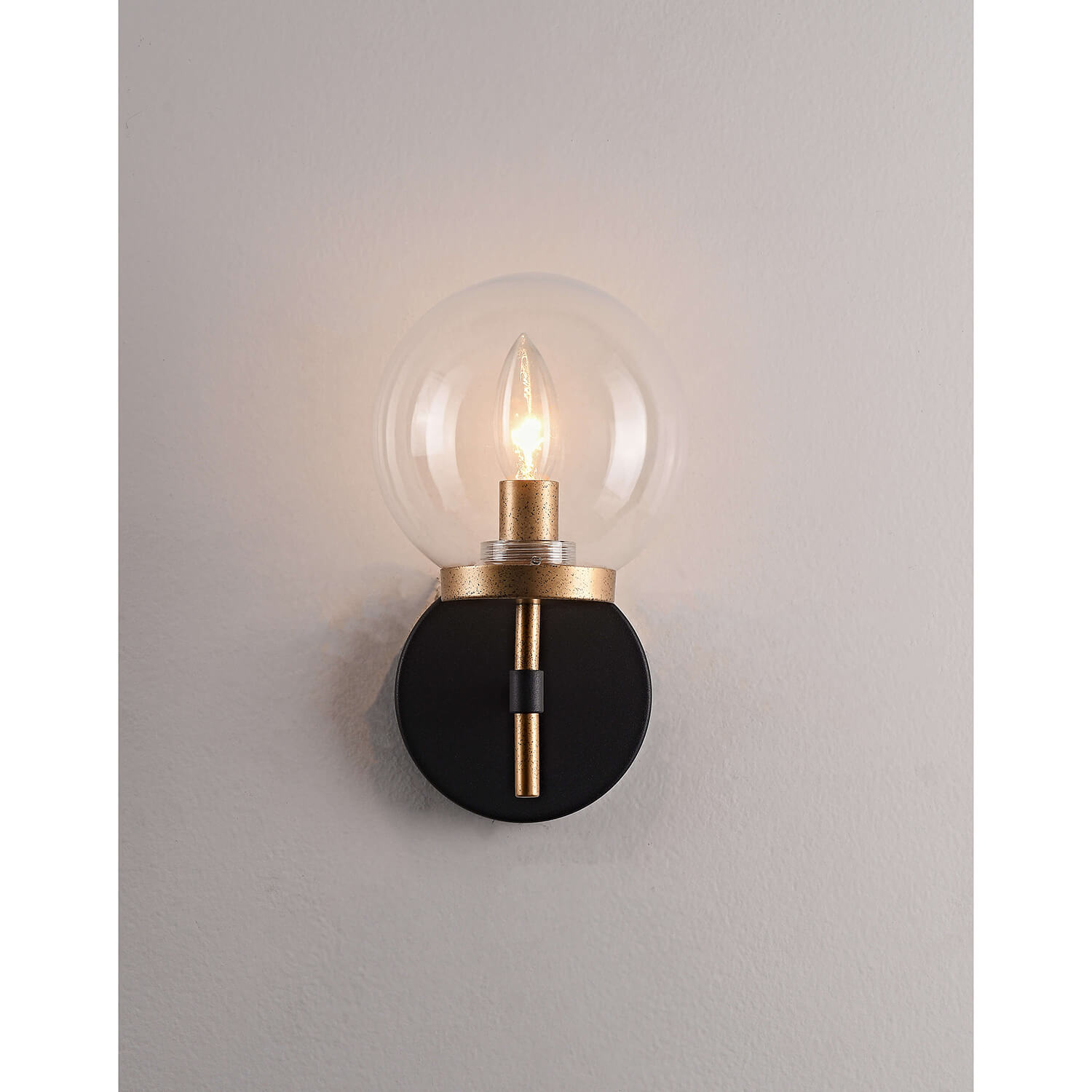 Alda 1-Light Tumbled Brass and Black Glass Globe Wall Sconce LJ-5219-QST