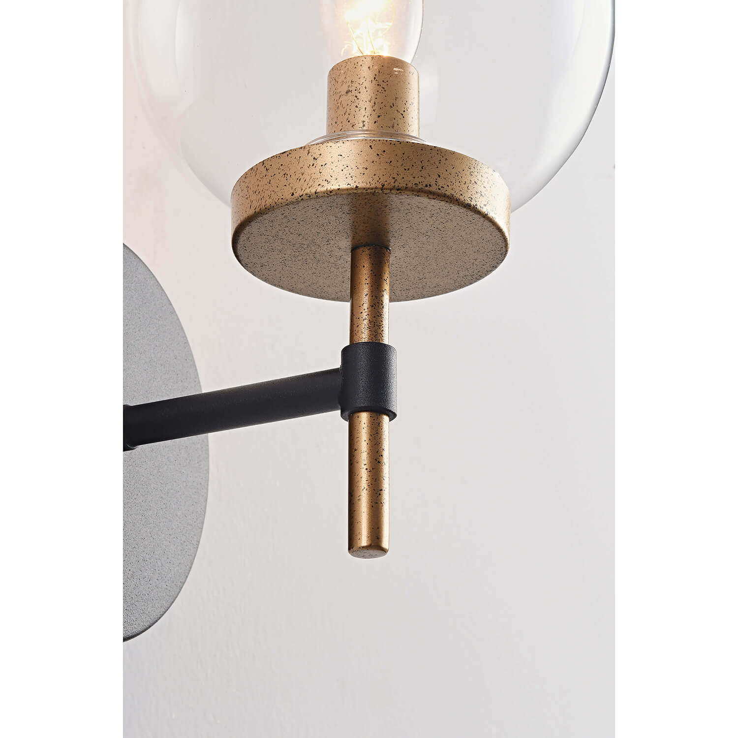 Alda 1-Light Tumbled Brass and Black Glass Globe Wall Sconce LJ-5219-QST