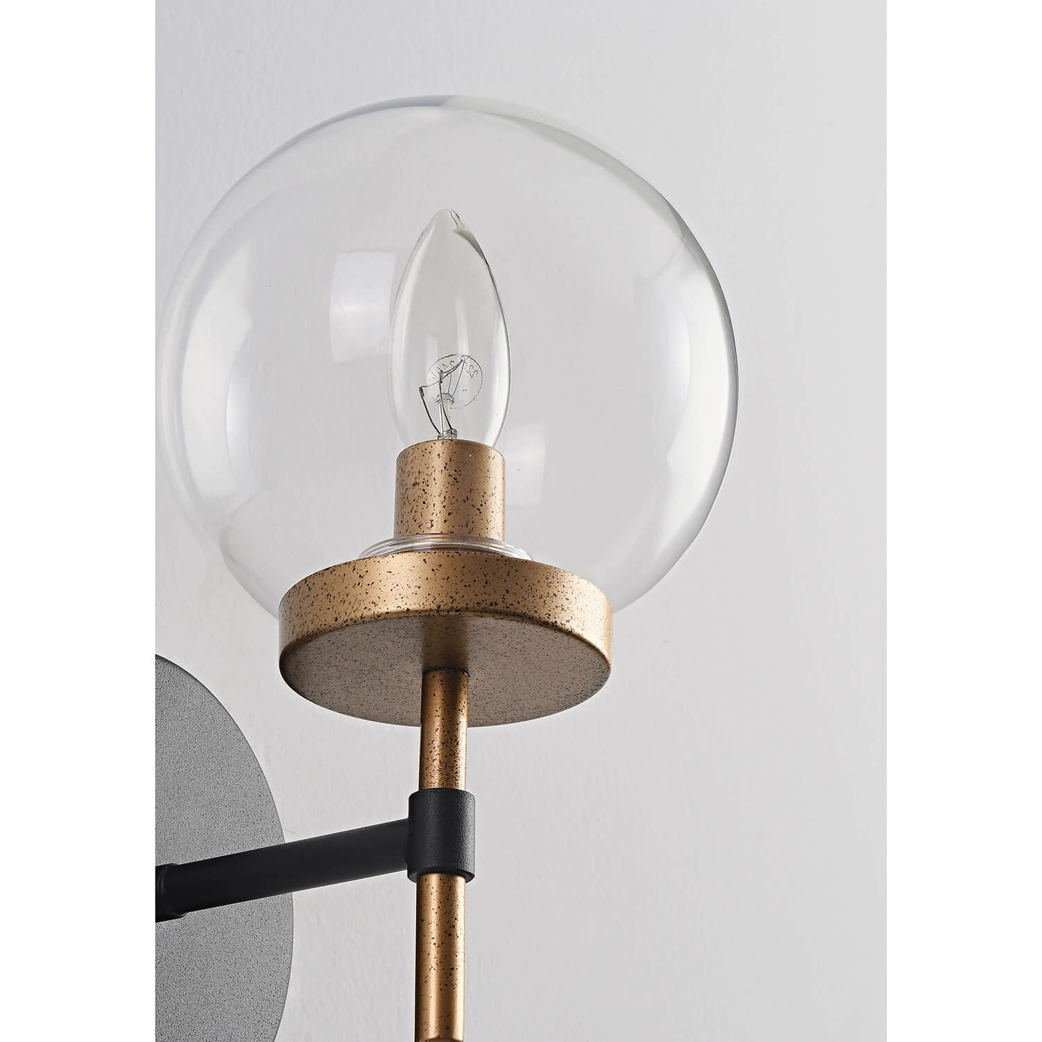 Alda 1-Light Tumbled Brass and Black Glass Globe Wall Sconce LJ-5219-QST