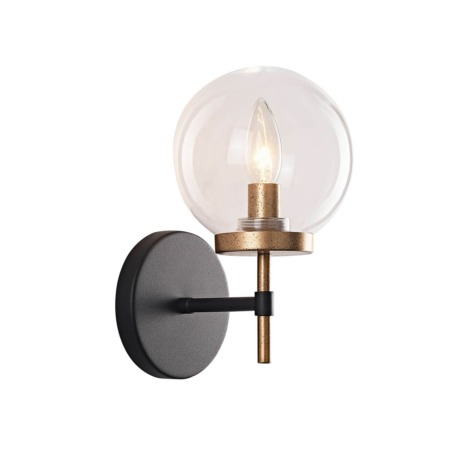 Alda 1-Light Tumbled Brass and Black Glass Globe Wall Sconce LJ-5219-QST