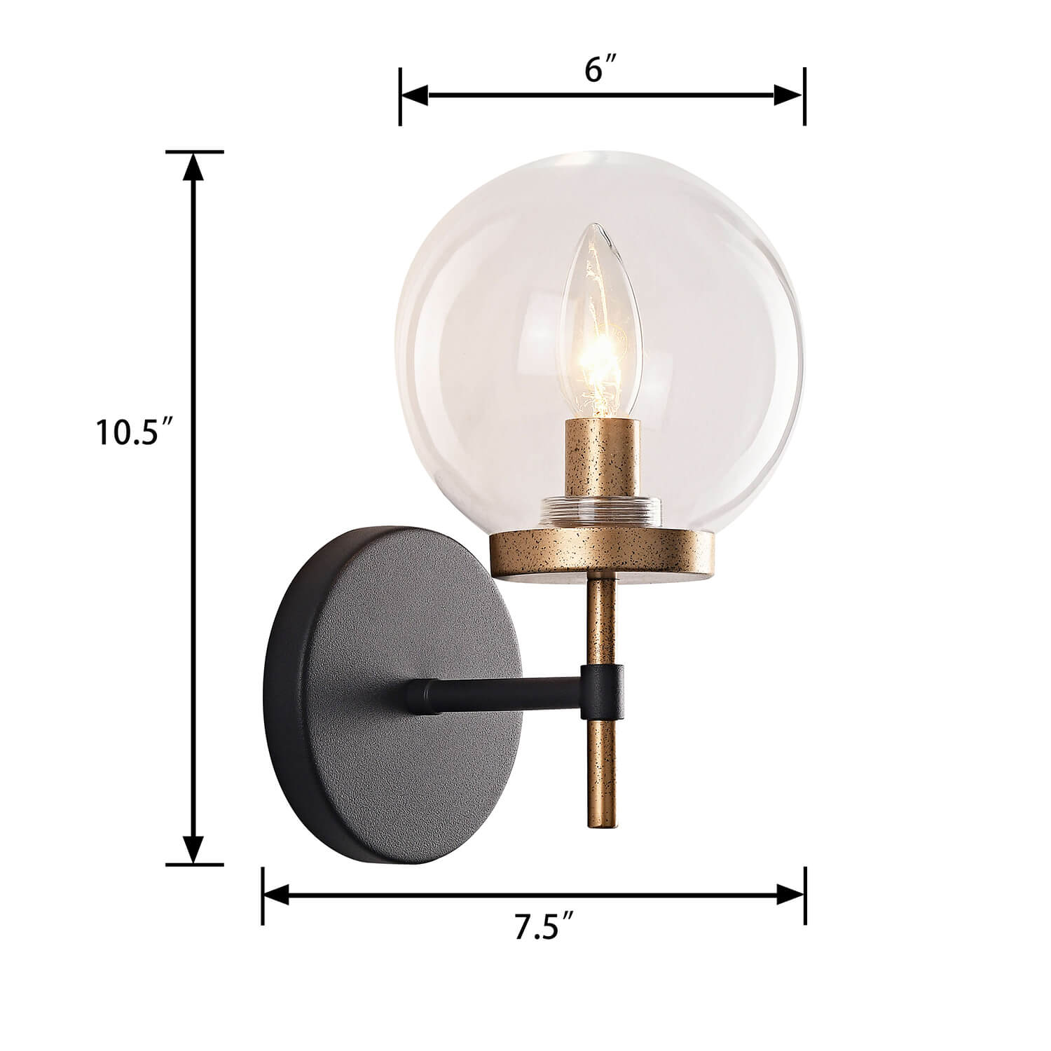 Alda 1-Light Tumbled Brass and Black Glass Globe Wall Sconce LJ-5219-QST