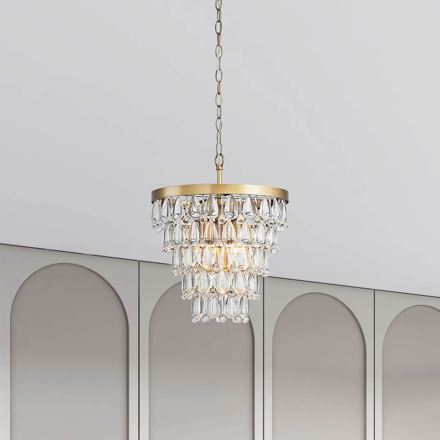 Viviana 4-light Crystal Teardrop Round Chandelier in Brushed Brass LJ-5656-SPJ