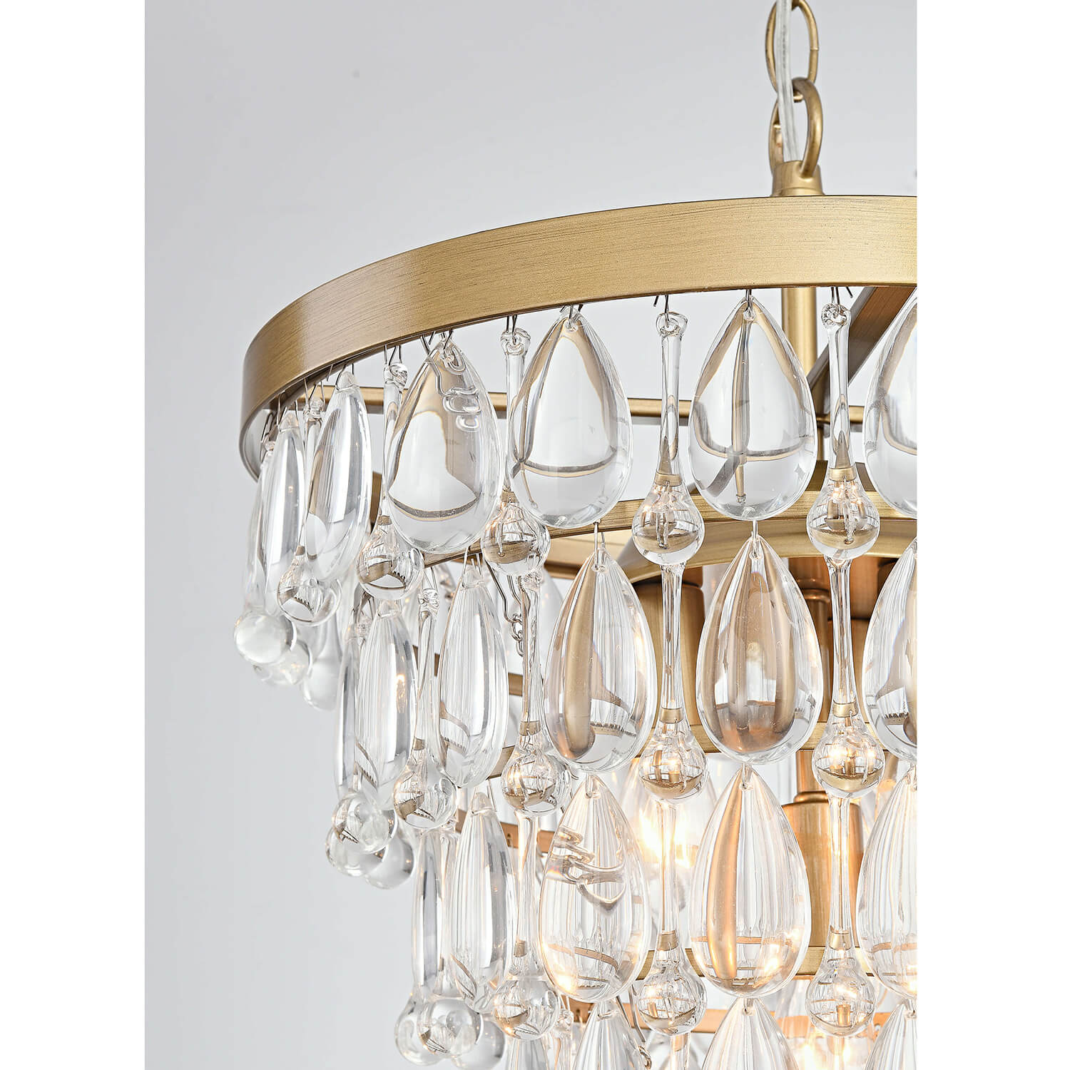 Viviana 4-light Crystal Teardrop Round Chandelier in Brushed Brass LJ-5656-SPJ