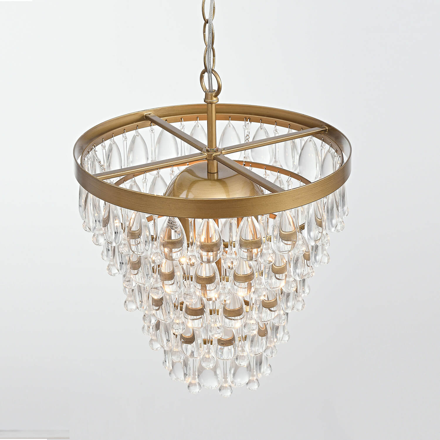 Viviana 4-light Crystal Teardrop Round Chandelier in Brushed Brass LJ-5656-SPJ