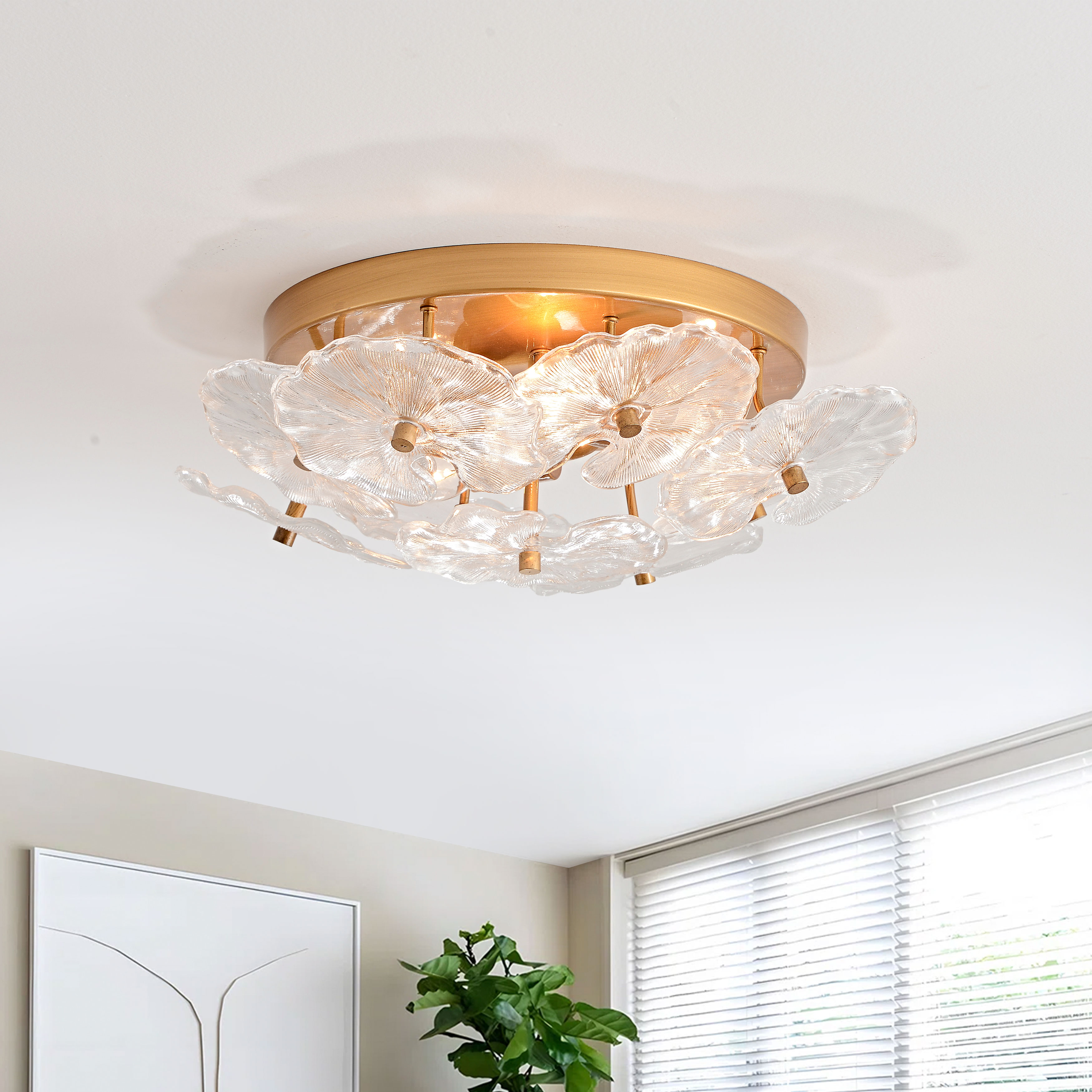 Jojospring Frieda Modern 3-Light 16" Brushed Brass Clear Glass Flower Flush Mount LJ-5685-JWVP