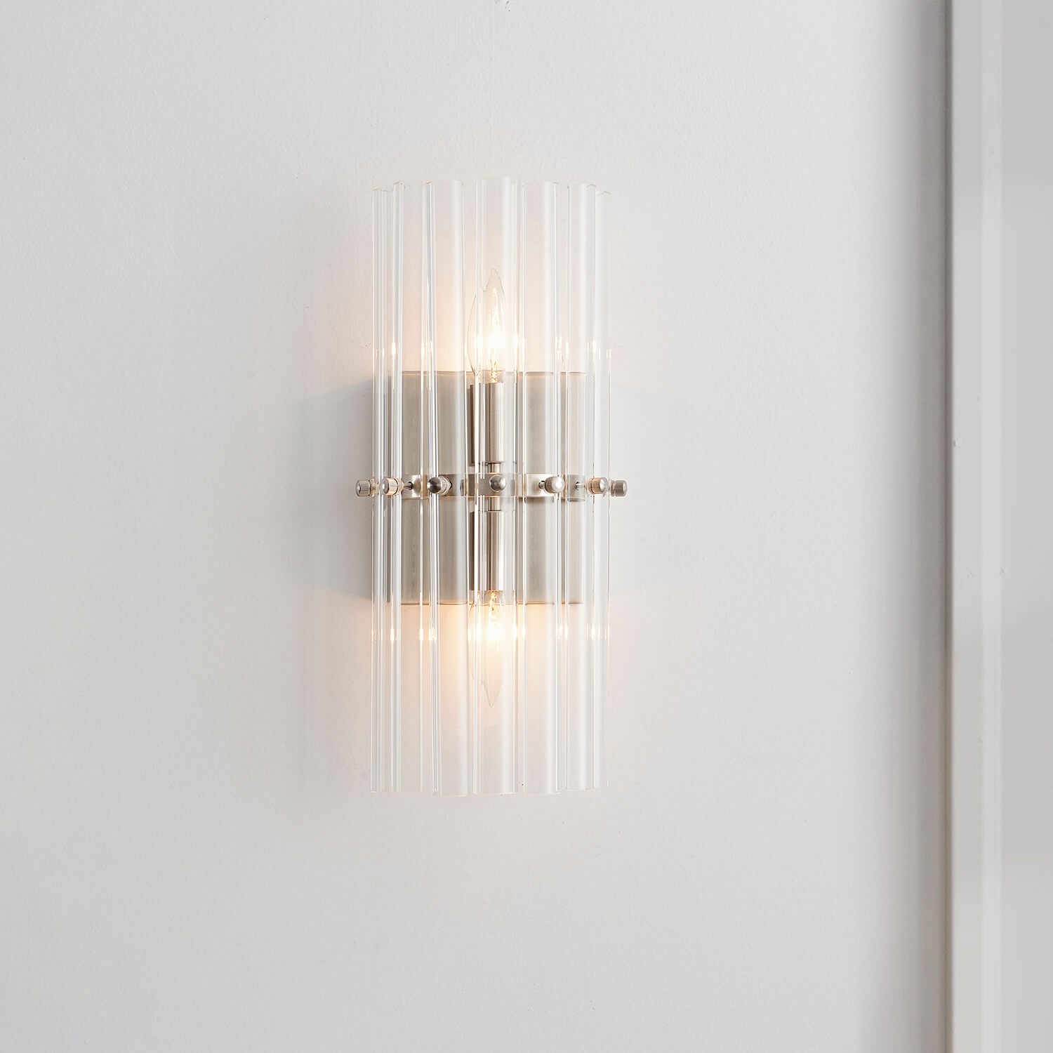 Casandra 2-Light Crystal Glass Bar Wall Sconce - Satin Nickel LJ-5688-YWWF