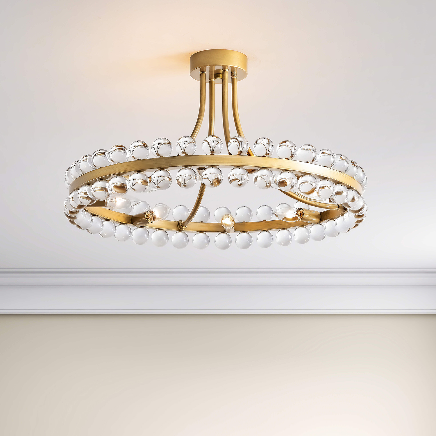 Abigail 8-Light Brushed Brass Wagon Wheel Crystal Semi-Flush Mount LJ-6013-AHX