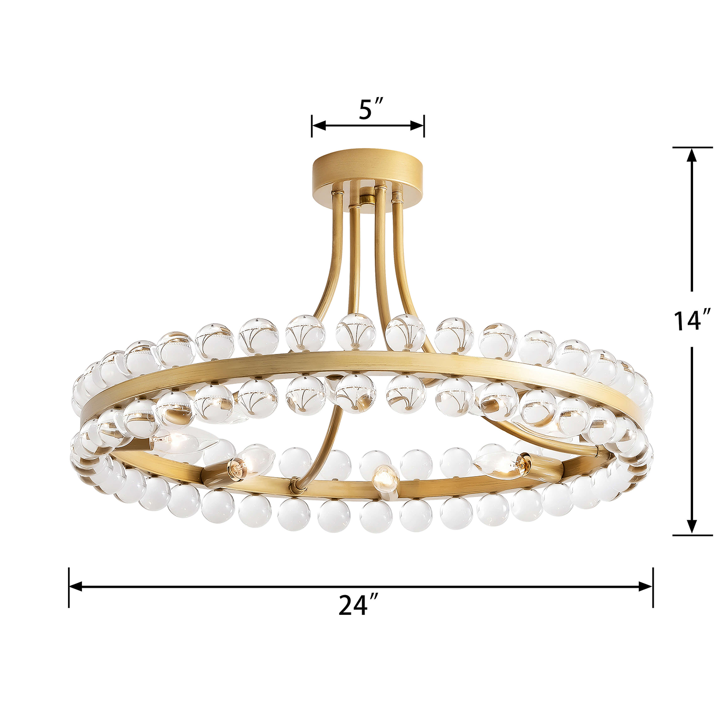 Abigail 8-Light Brushed Brass Wagon Wheel Crystal Semi-Flush Mount LJ-6013-AHX