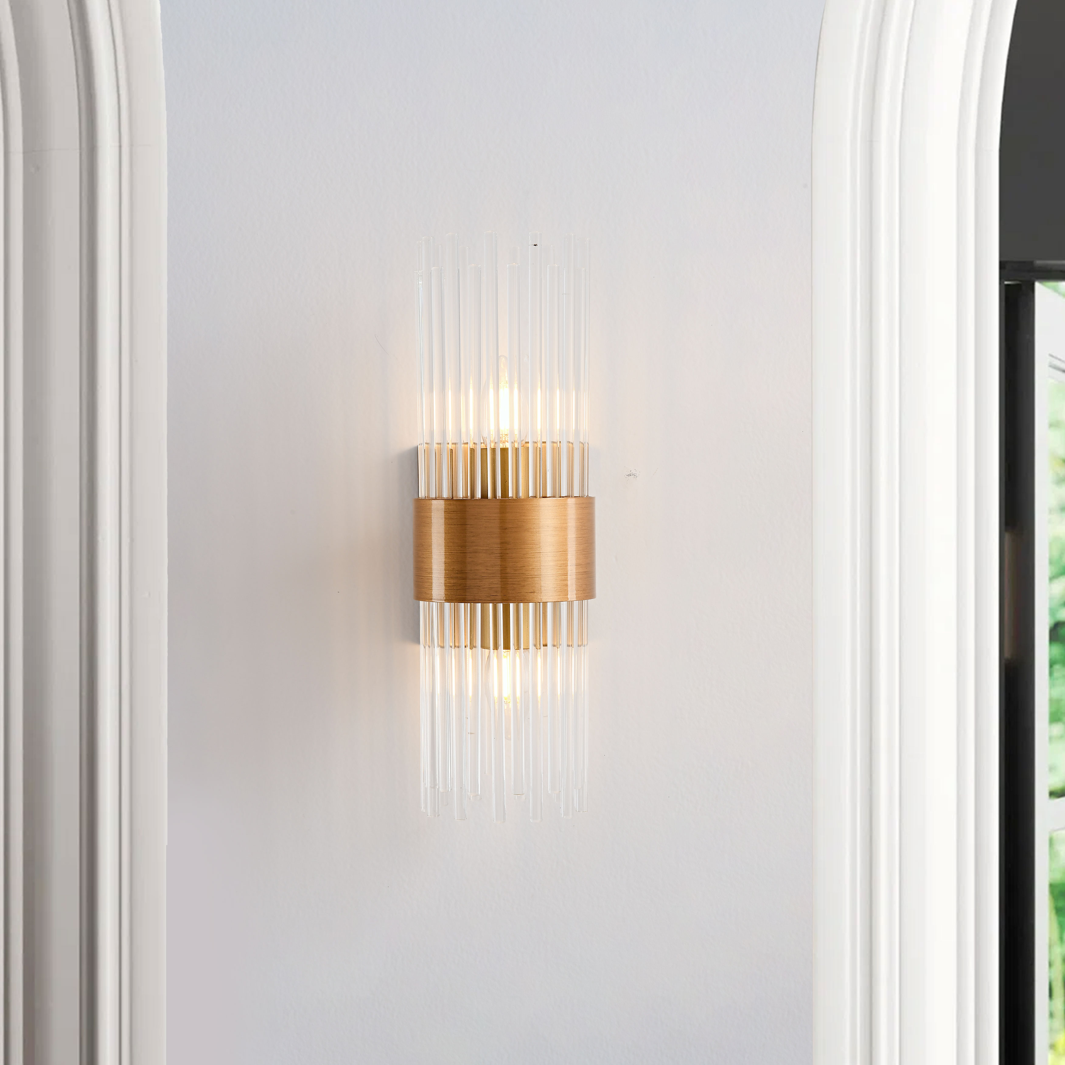Jojospring Casandra 2-Light Brushed Brass Clear Crystal Glass Bar Wall Sconce LJ-6094-VRWZ