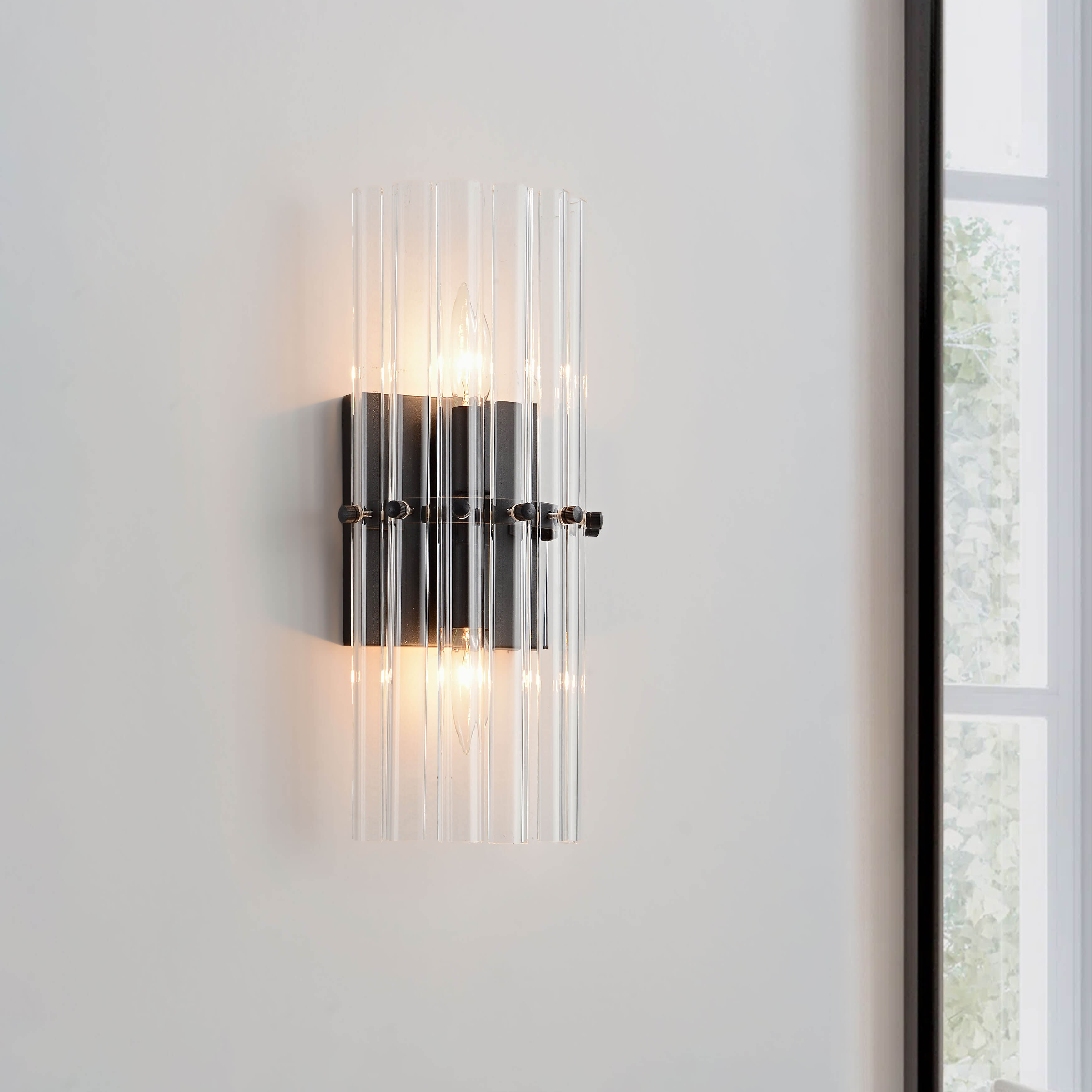 Casandra 2-Light Crystal Glass Bar Wall Sconce- Black LJ-6205-BHDH