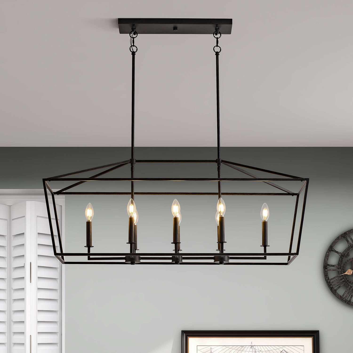 Joshua 8-Light Antique Black Rectangle Candle Chandelier LJ-6231-MZJ