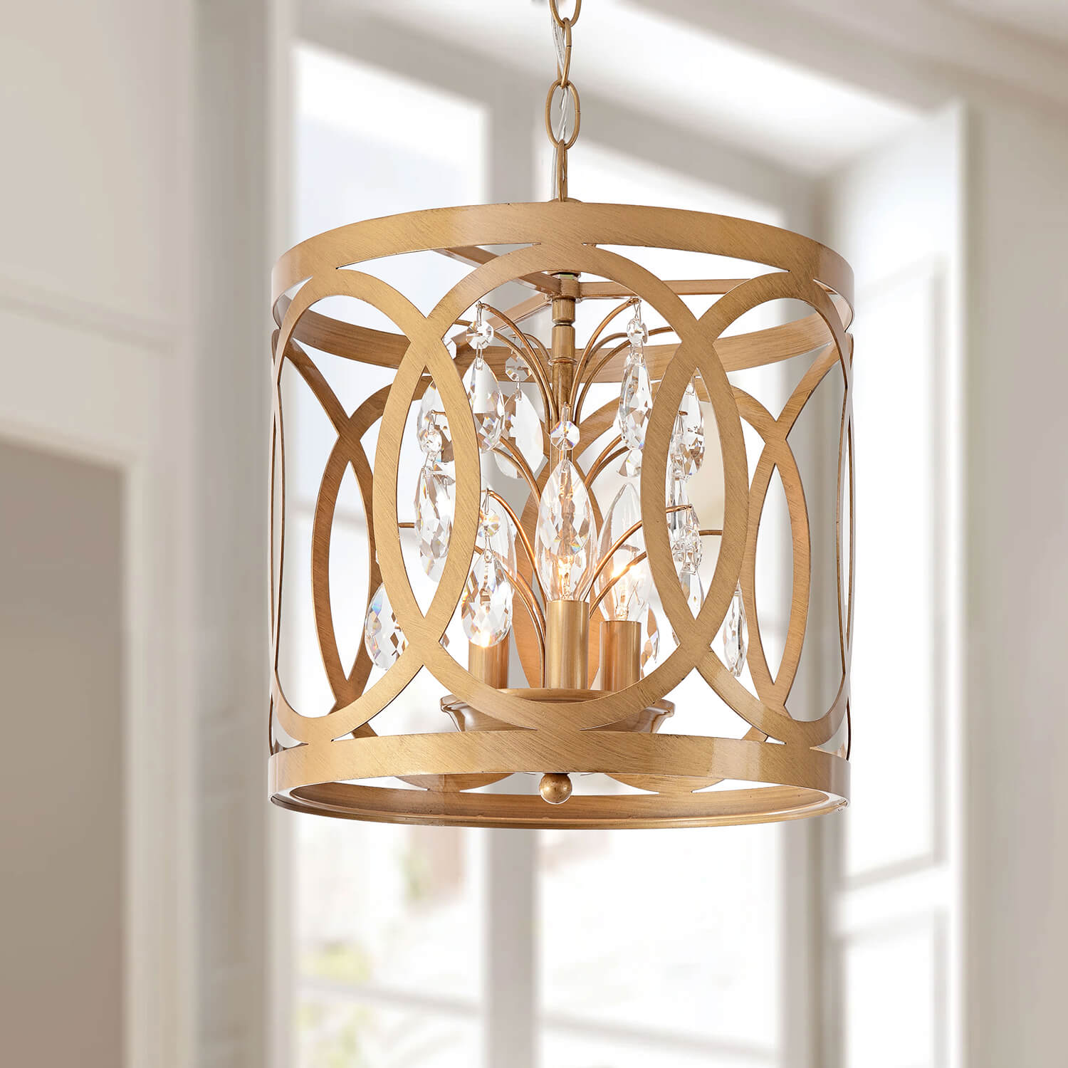 Aurelia 3-light Metal Cage Drum Chandelier - Brushed Brass LJ-6344-XXKB